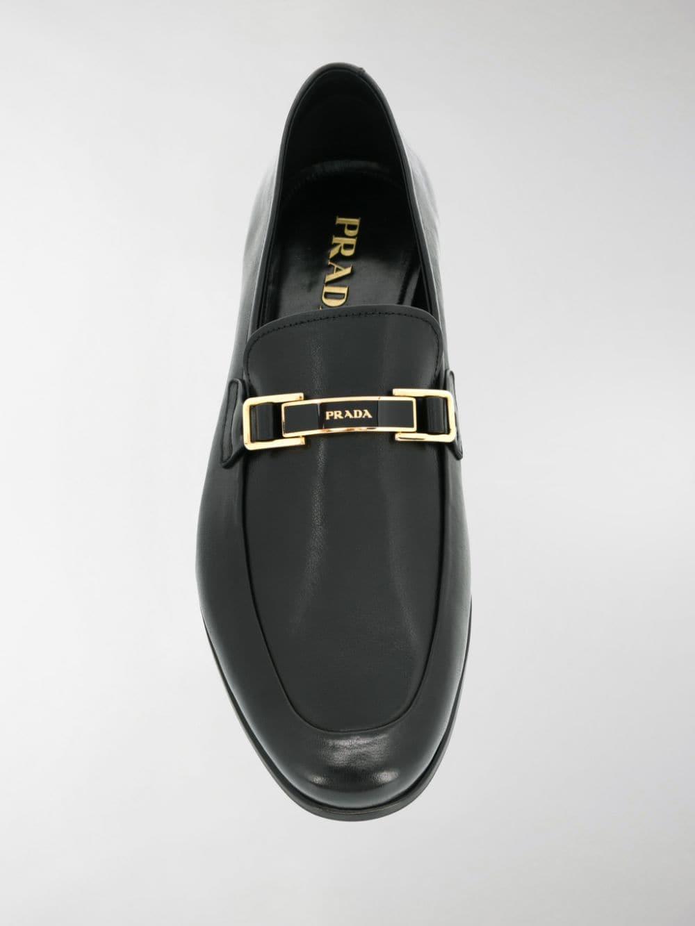 Prada Leather Logo Plaque Loafers in Black for Men - Lyst