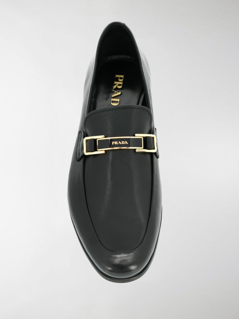 prada black chunky leather logo loafers