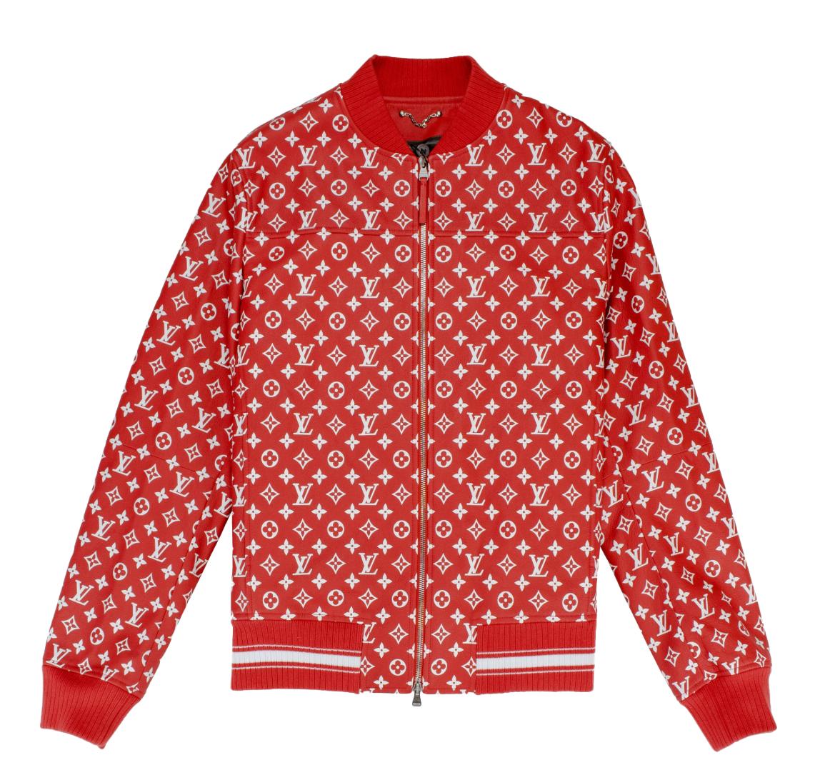 Supreme X Louis Vuitton Leather Baseball Jacket Red in Red for Men - Lyst