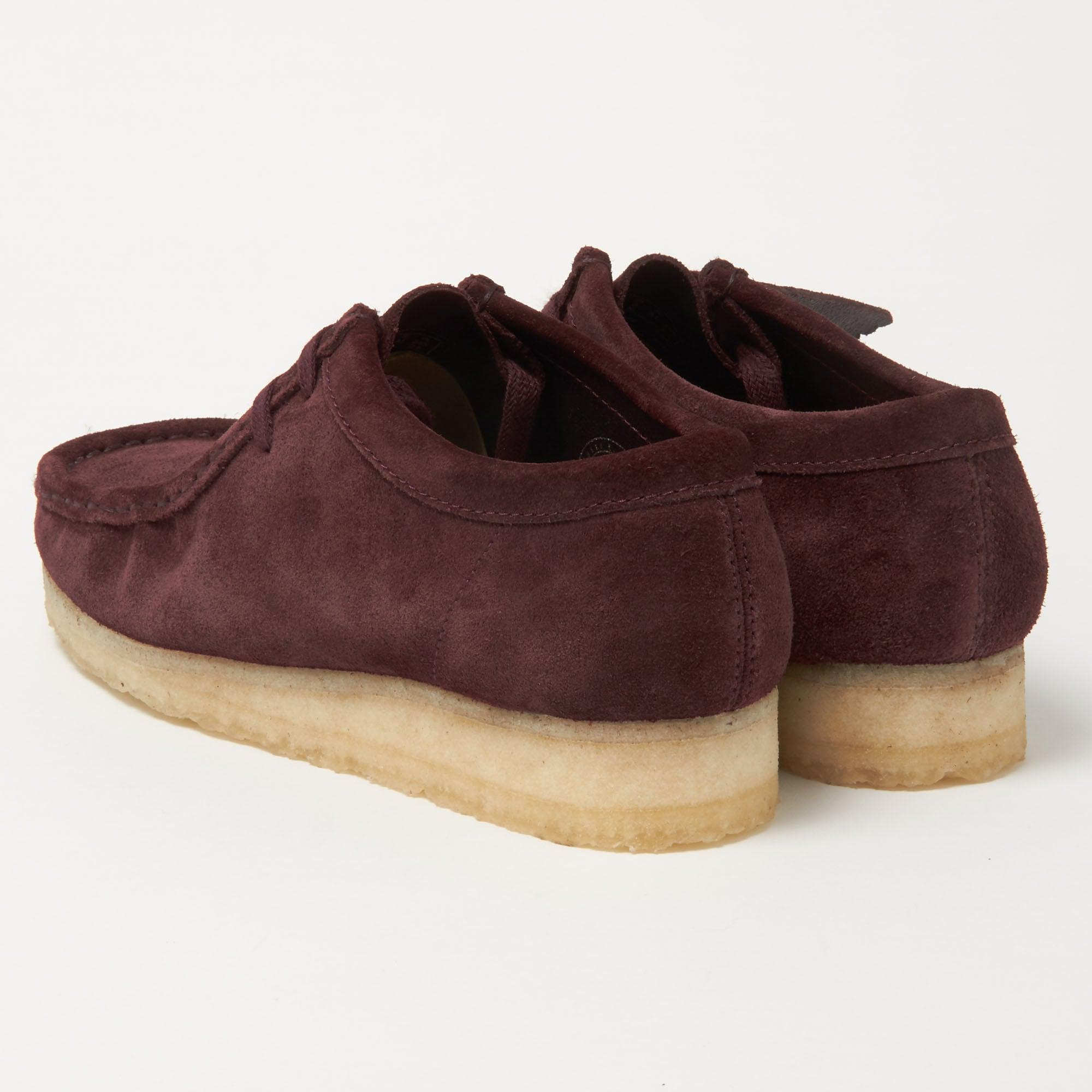burgundy clarks wallabees