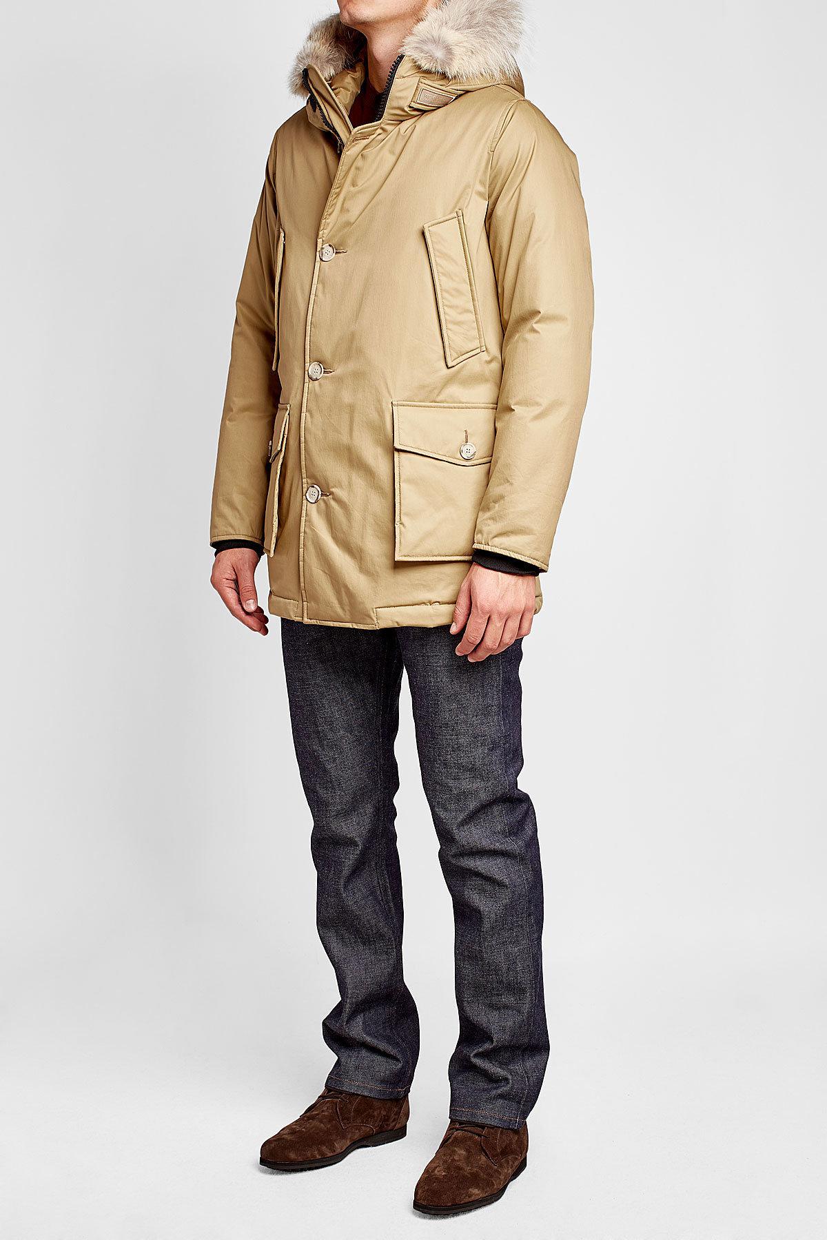 Woolrich Down Parka With Fur-trimmed Hood in Natural for Men - Lyst