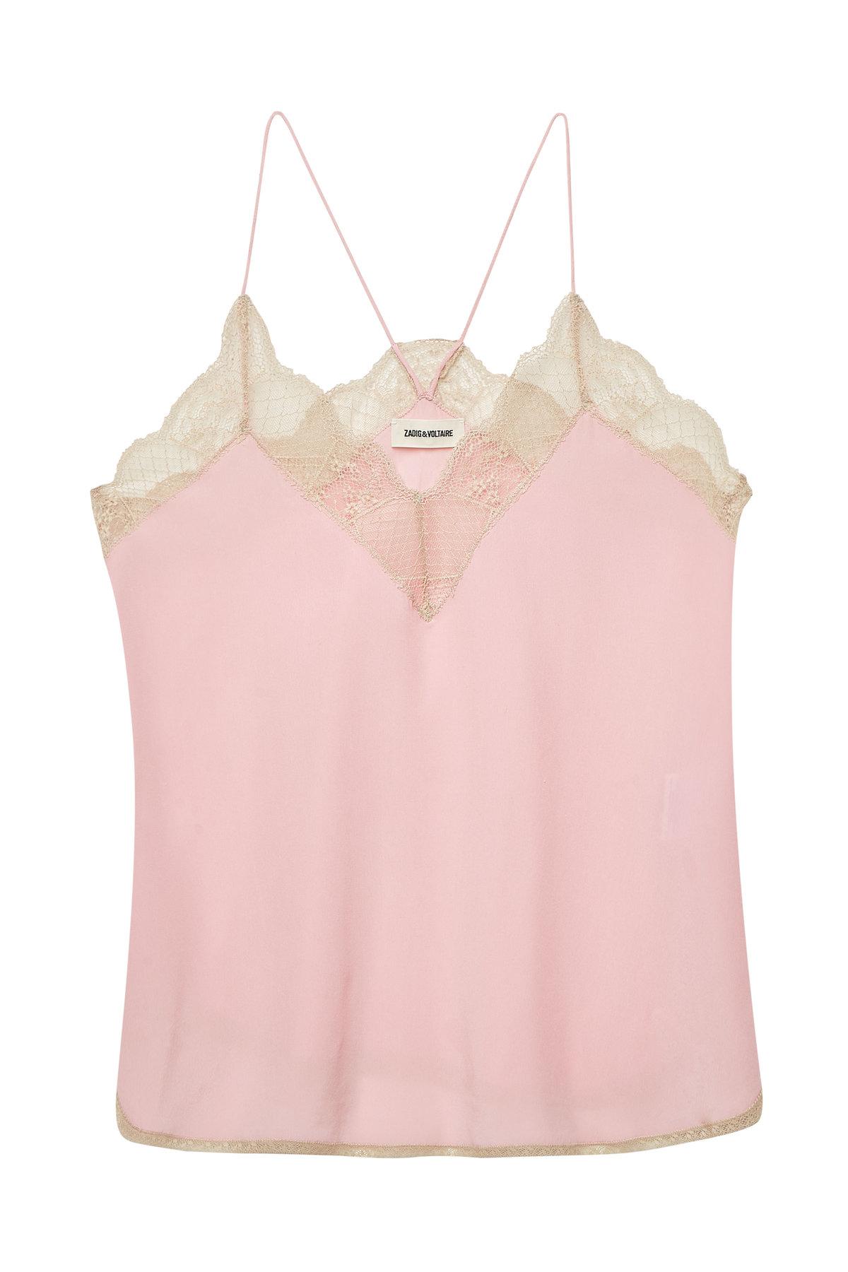Lyst - Zadig & Voltaire Christy Silk Camisole With Lace in Pink