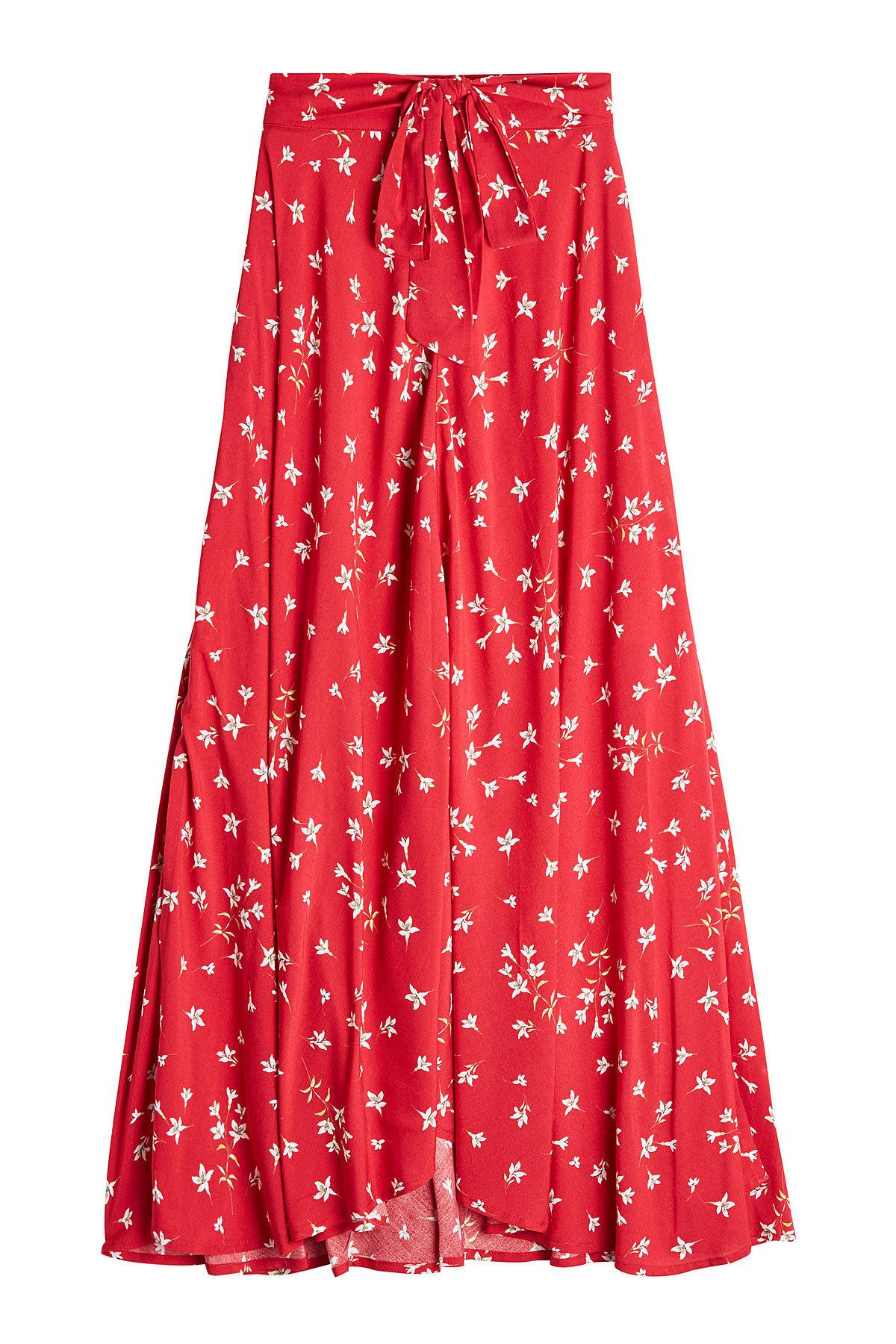 womens red swan printed skirt