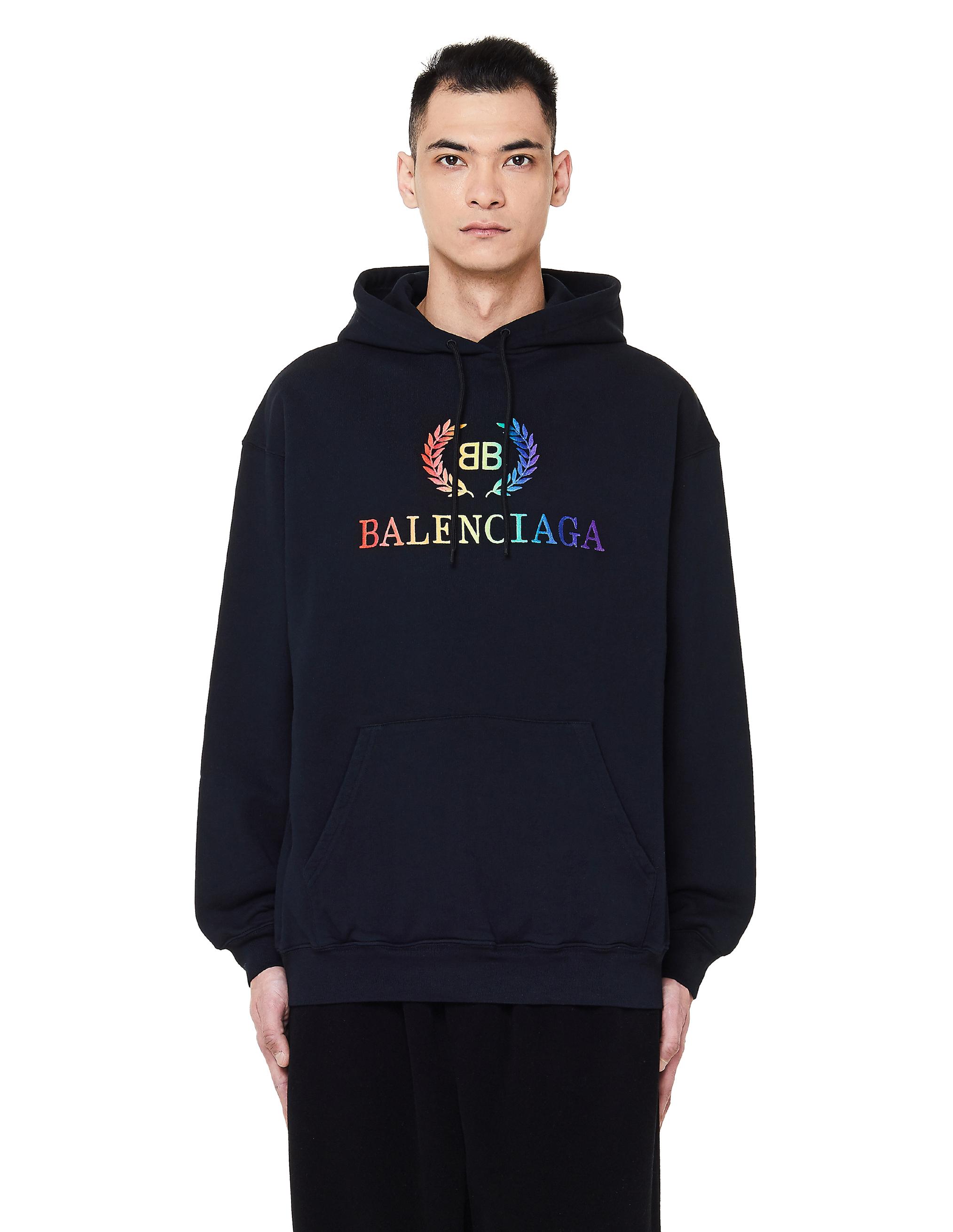 Balenciaga Embroidered Logo Hoodie in Black for Men - Lyst