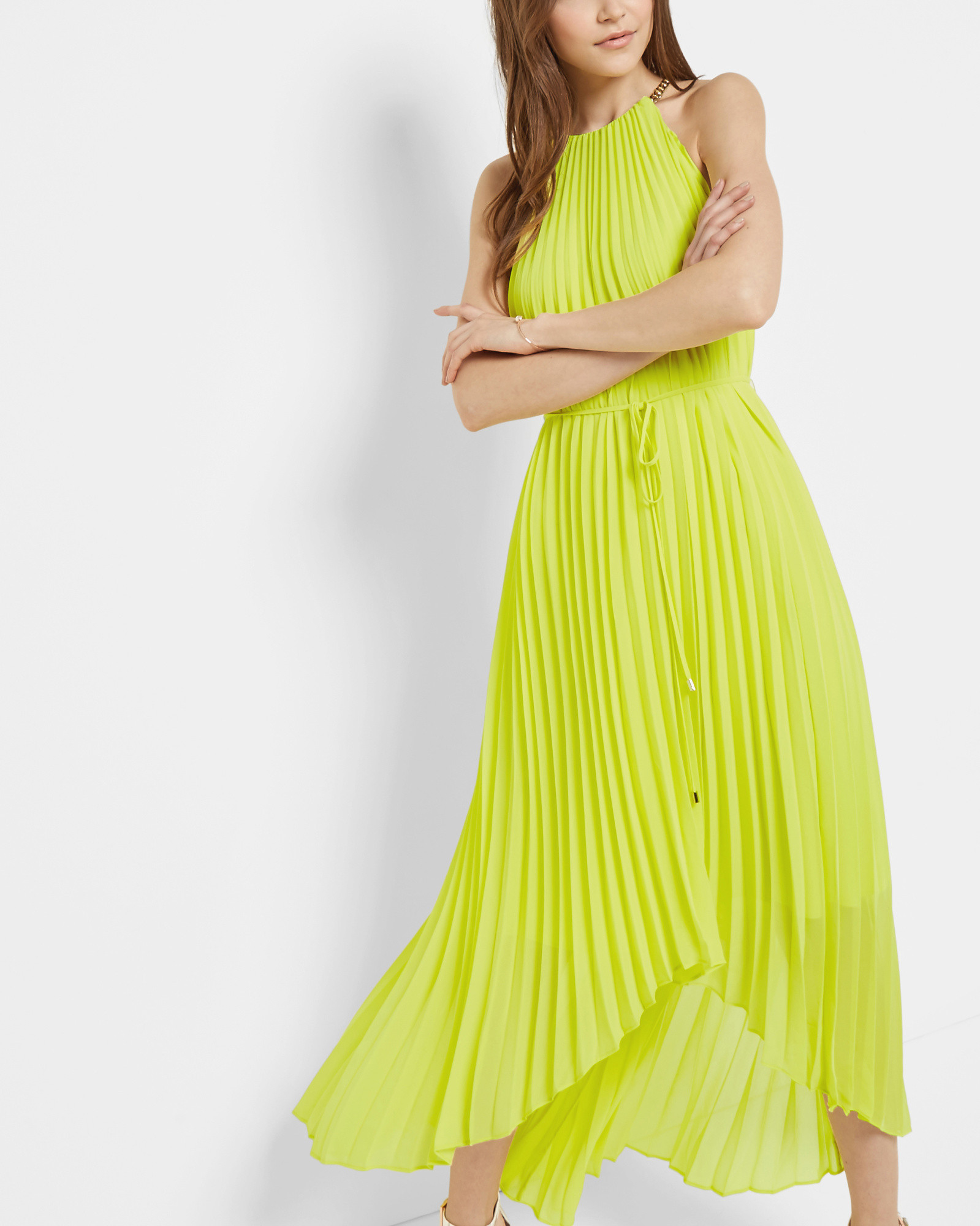 Lyst Ted Baker Dipped Hem Pleated Dress In Yellow Gallery
