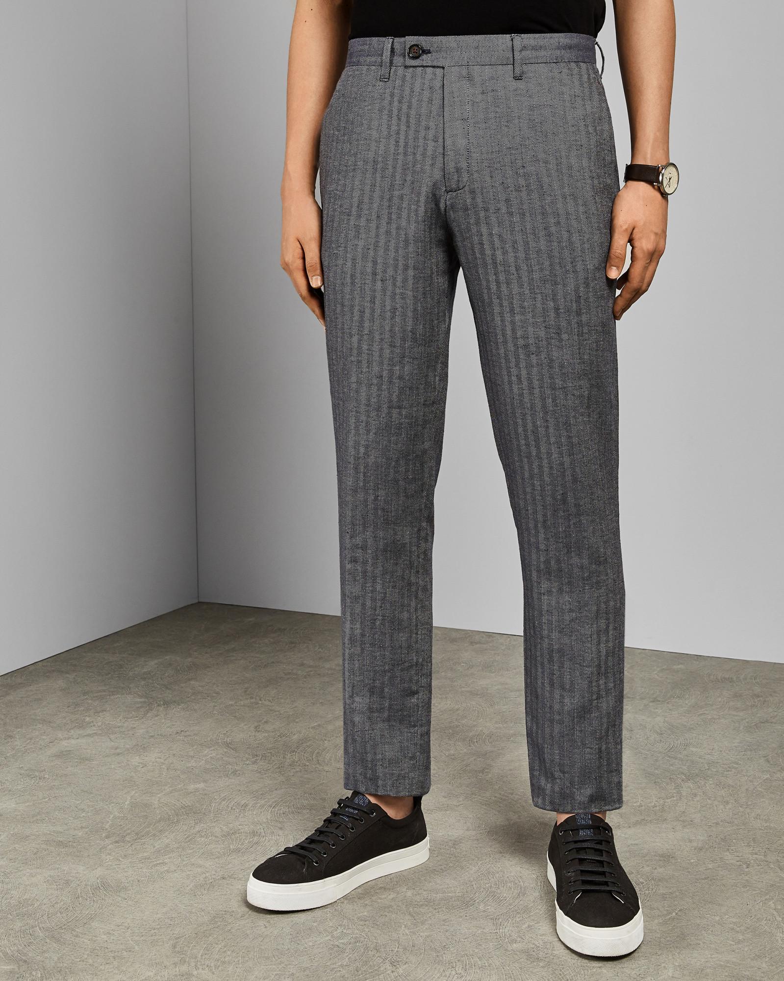 Lyst Ted Baker Linen Blend Herringbone Trousers in Blue for Men