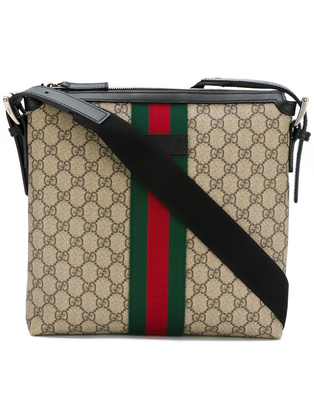 Gucci Cotton Gg Supreme Messenger Bag With Web Detail in Black for Men - Lyst