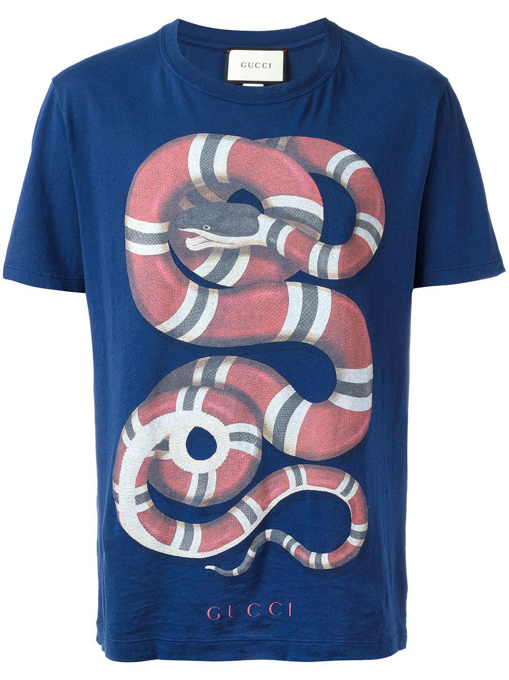 Gucci Snake Print T-shirt in Blue for Men | Lyst