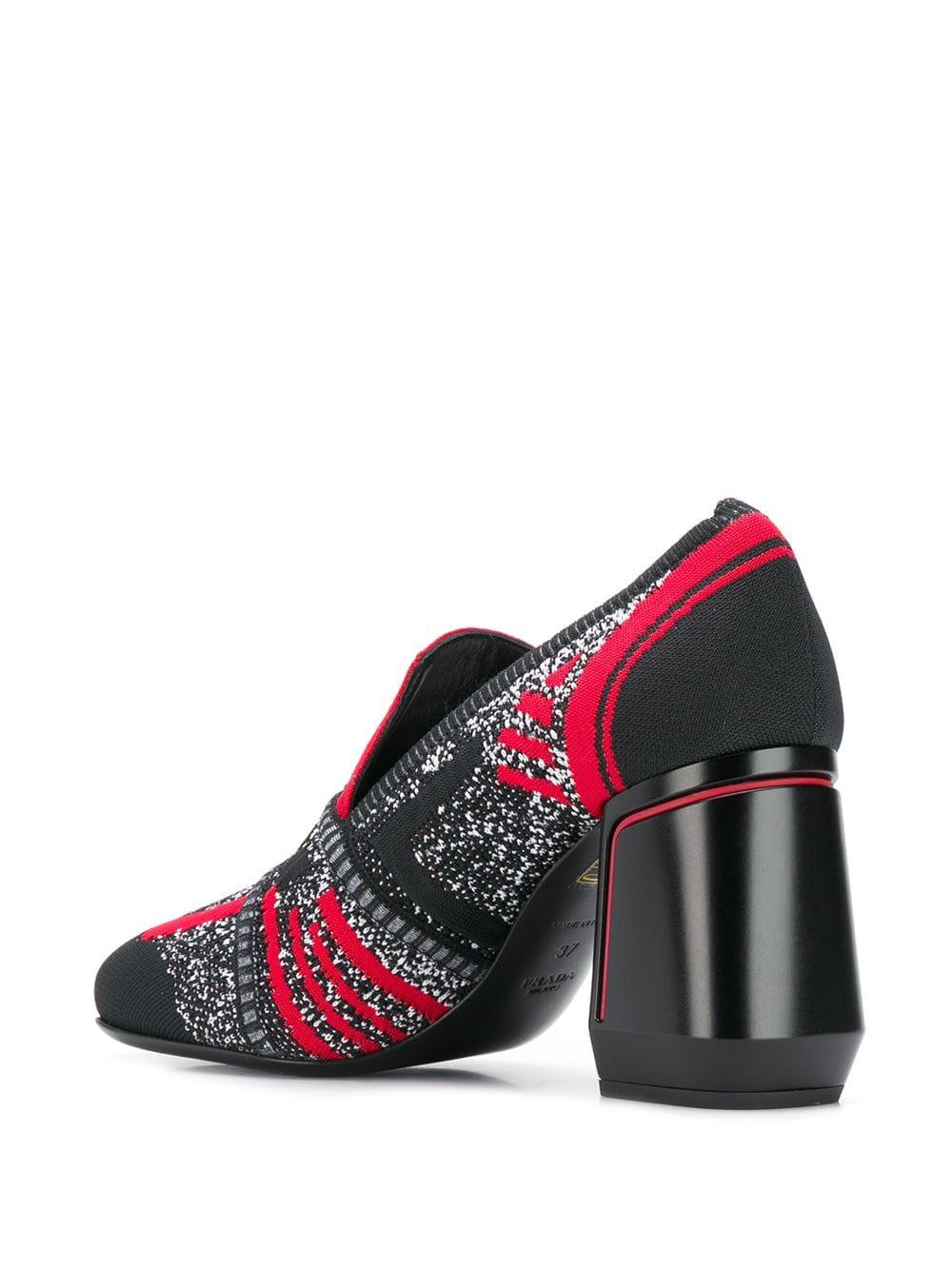 prada block heel leather loafers