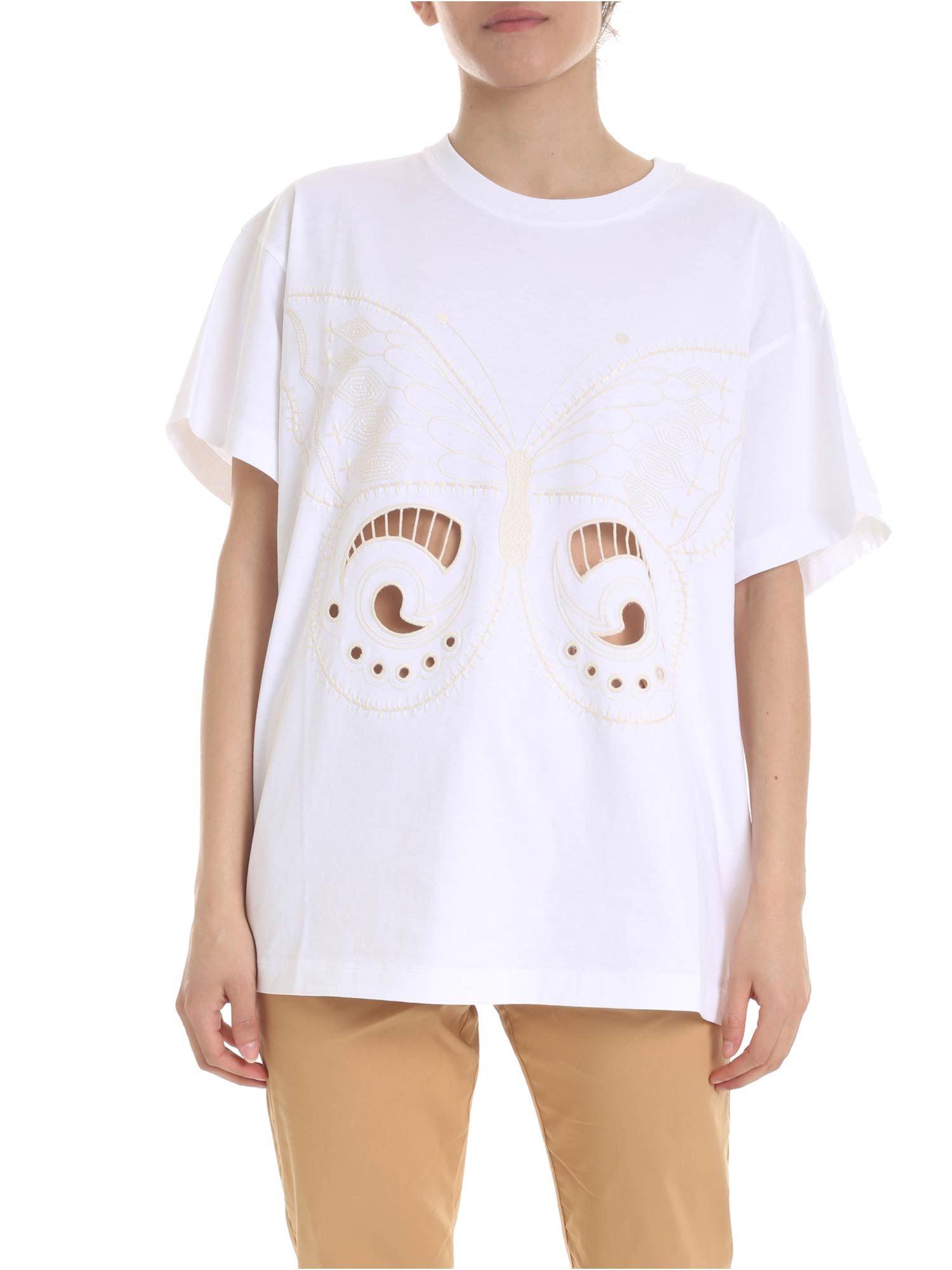 See By Chloé White T-shirt With Butterfly Embroidery in White - Lyst