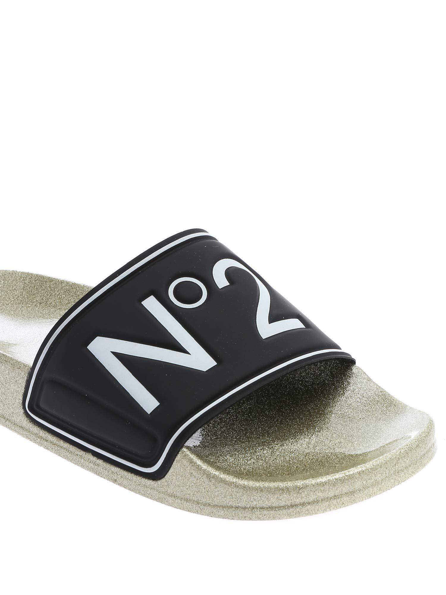 N°21 Glitter Slippers With Black Band in Black - Lyst