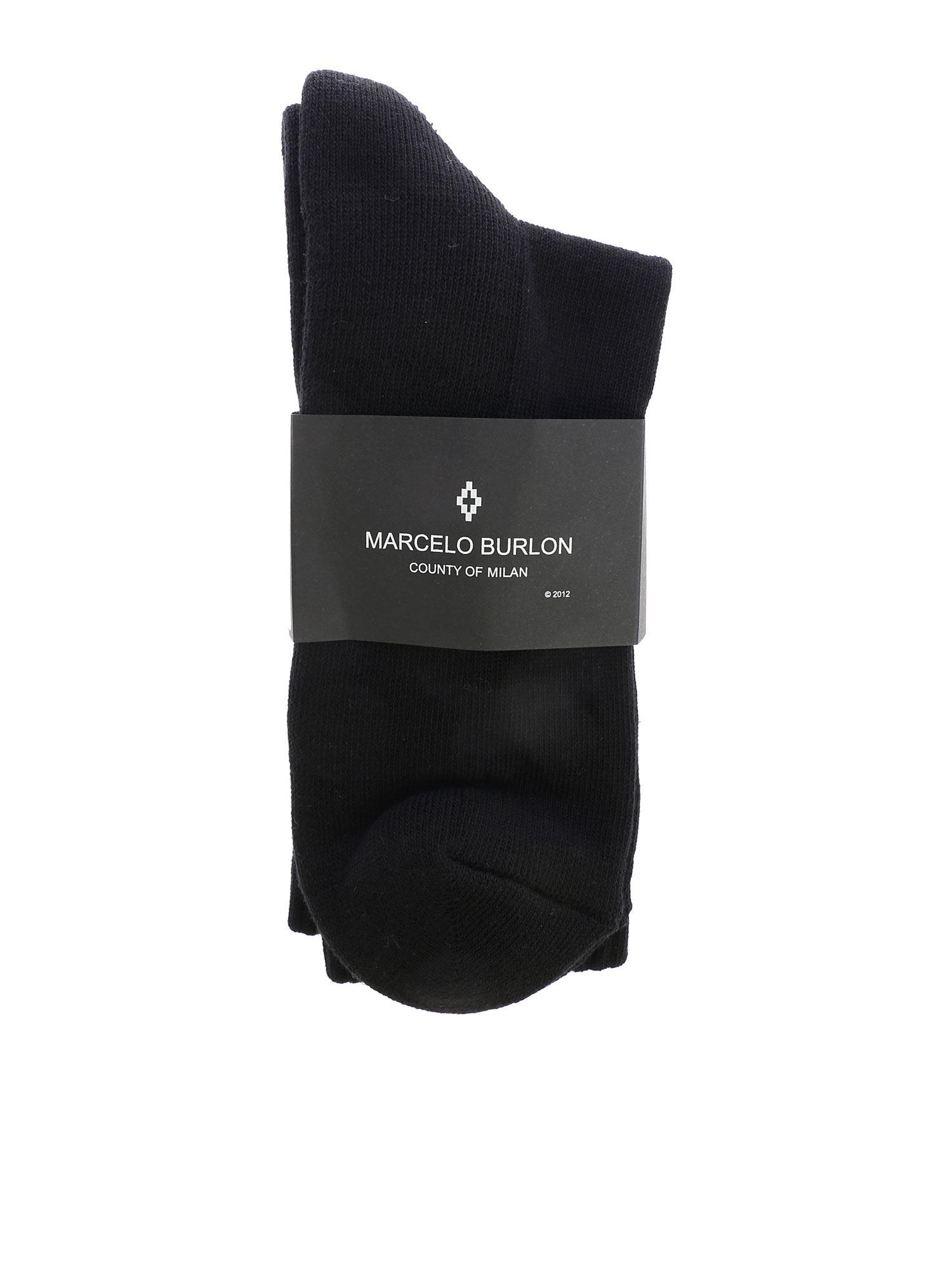 Lyst - Marcelo Burlon Cross Short Black Socks With White Inlay in Black ...