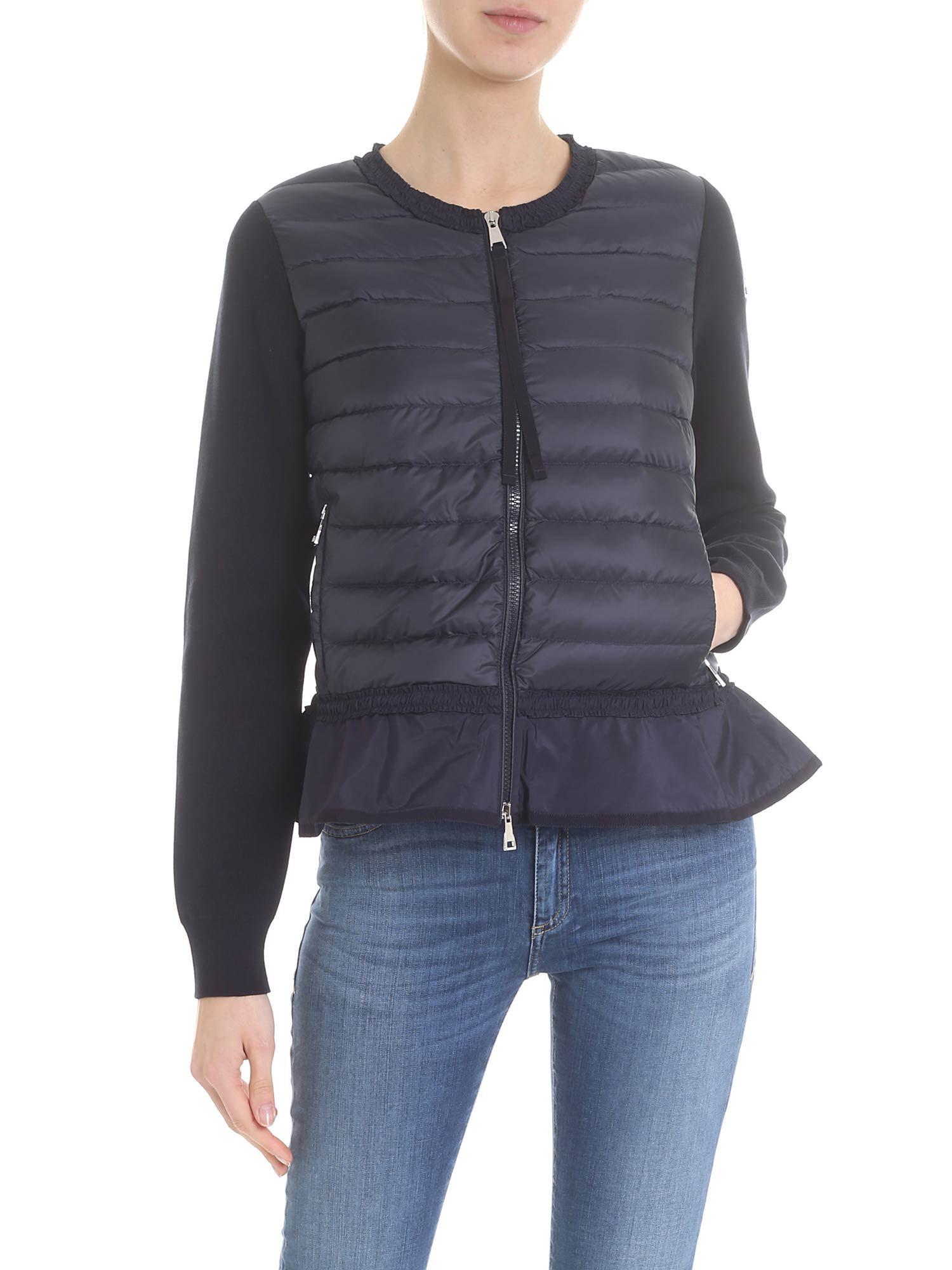 Moncler Blue Down Jacket Cardigan in Blue - Lyst