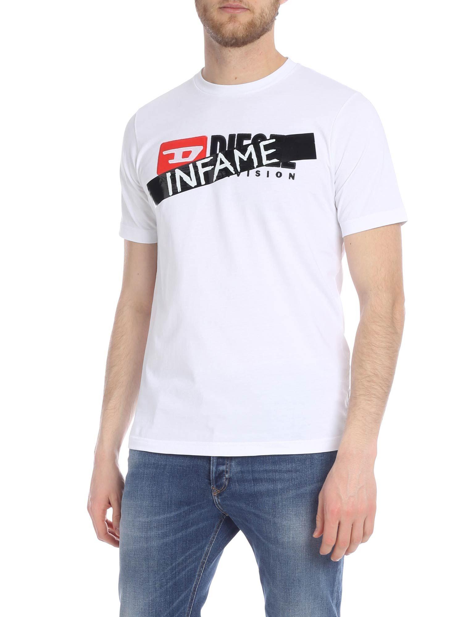 DIESEL White T-shirt With Infame Print in White for Men - Lyst