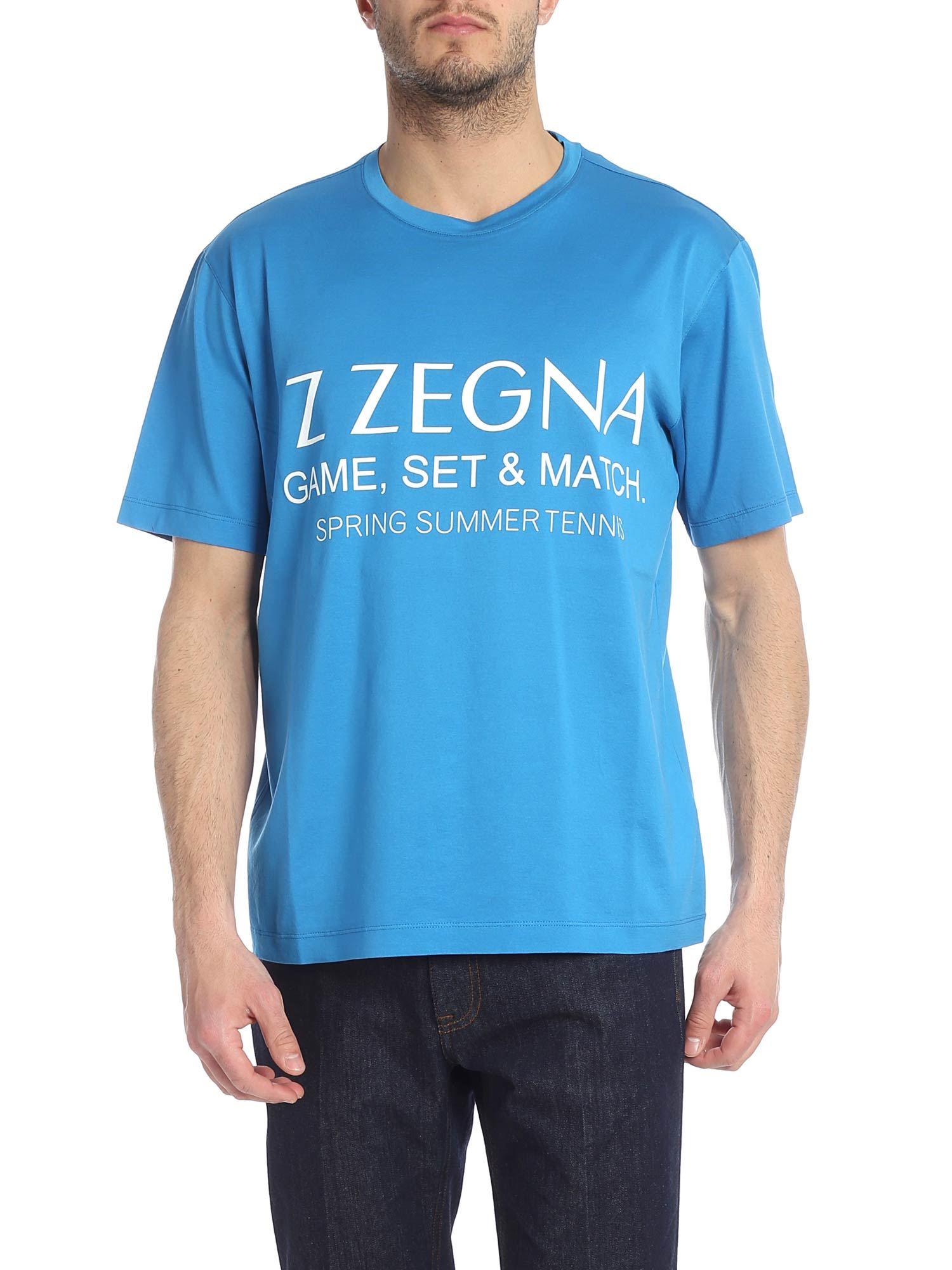 Z Zegna Cotton Logo Patch T-shirt in Turquoise (Blue) for Men - Save 47 ...
