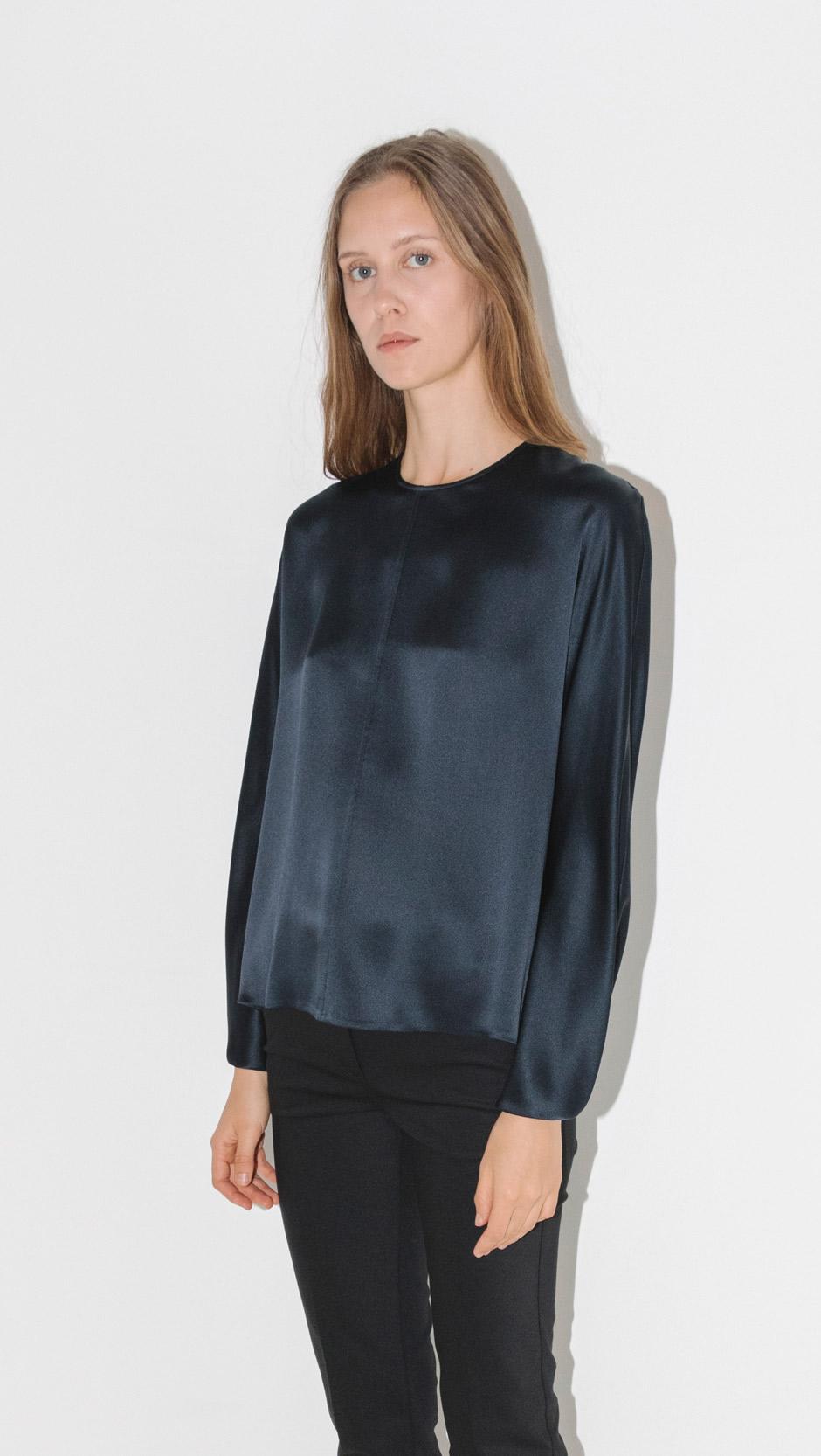 Vince Slit Back Blouse In Blue Lyst vince slit back blouse in blue lyst