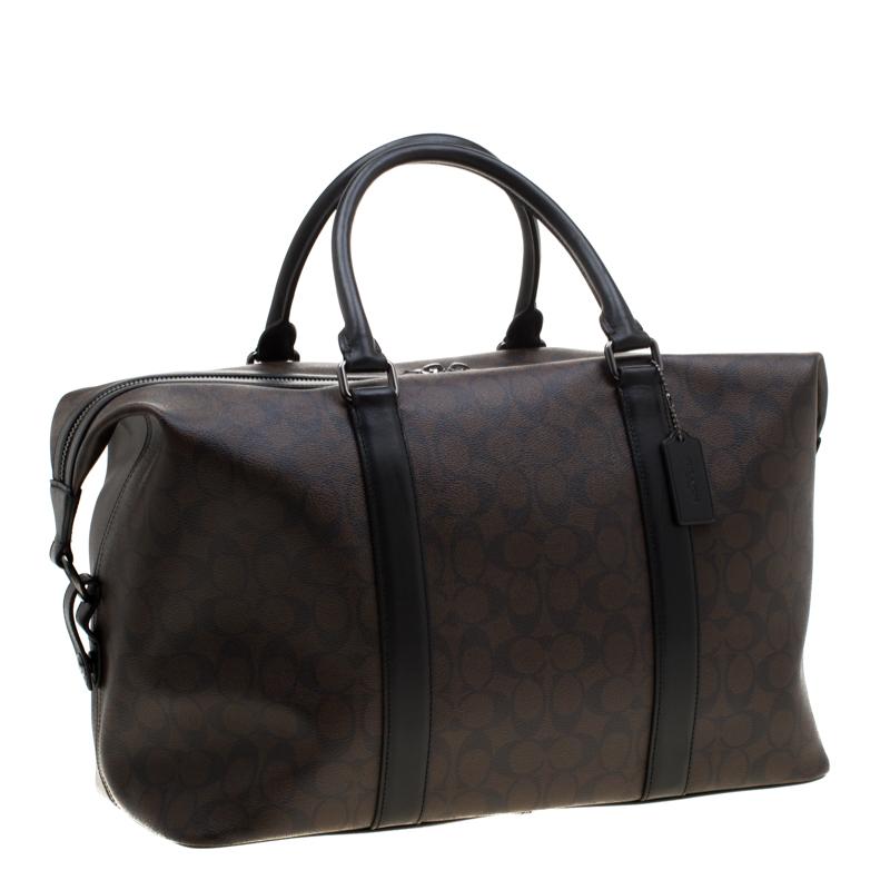 COACH Brown/black Signature Coated Canvas Metropolitan Duffle Bag in ...