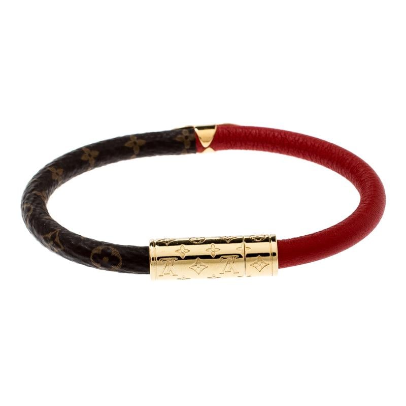 Louis Vuitton Monogram Canvas Daily Confidential Red Leather Bracelet 17 Cm in Red - Lyst