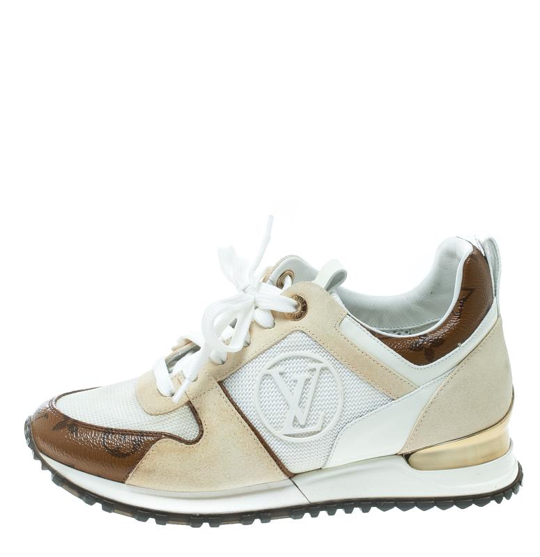 Lyst - Louis Vuitton Suede With White Mesh And Monogram Canvas Run Away Sneakers in Natural