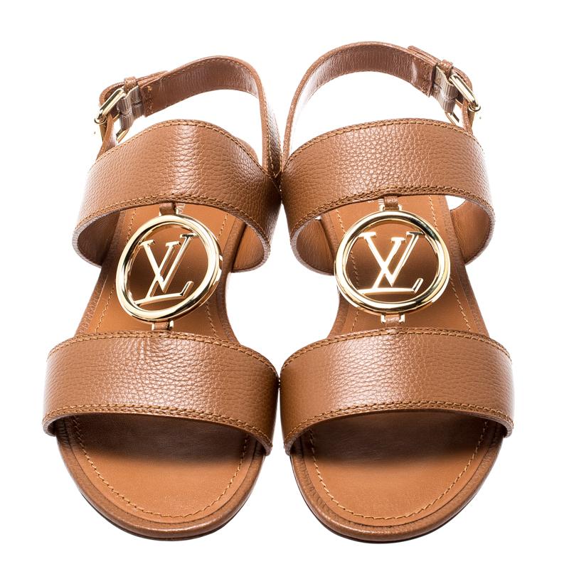 Louis Vuitton Brown Leather Vedette Slingback Flat Sandals Size 38 in Brown - Lyst