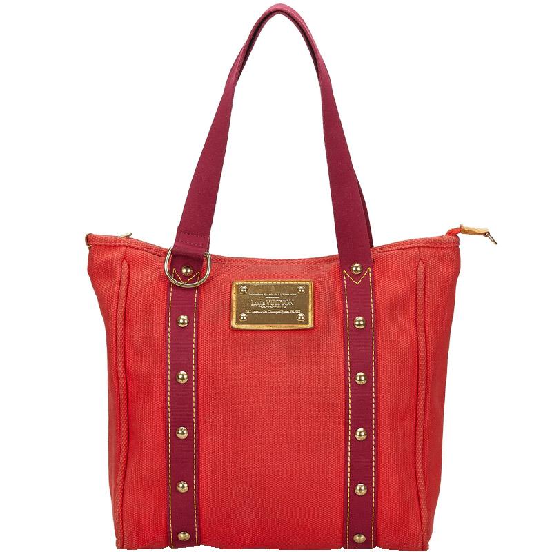 Louis Vuitton Red Canvas Limited Edition Antigua Cabas Mm Bag - Lyst