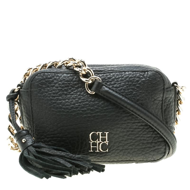 Carolina Herrera Black Leather Mini Tassel Crossbody Bag in Black - Lyst