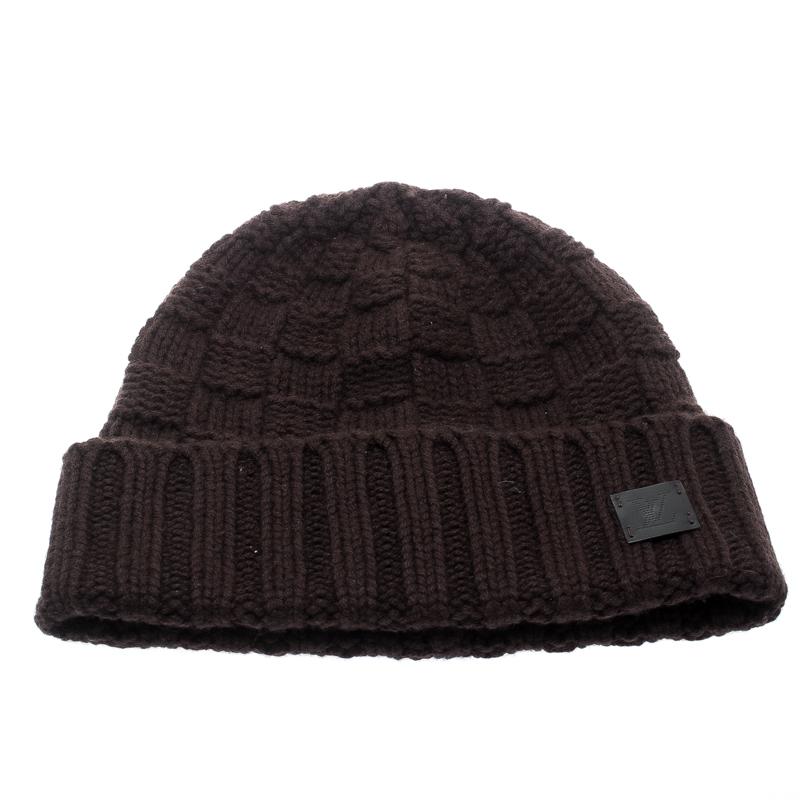 Louis Vuitton Brown Chunky Knit Logo Detail Cashmere Beanie in Brown for Men - Lyst