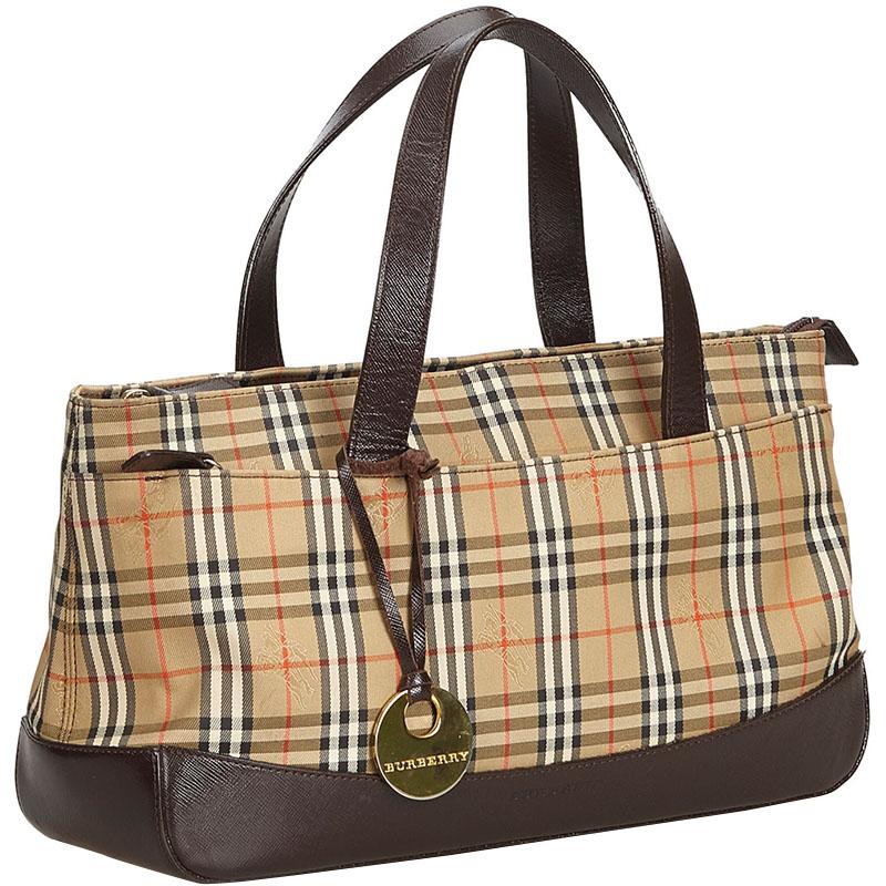 Burberry Beige Brown Plaid Canvas Tote Bag in Brown - Lyst