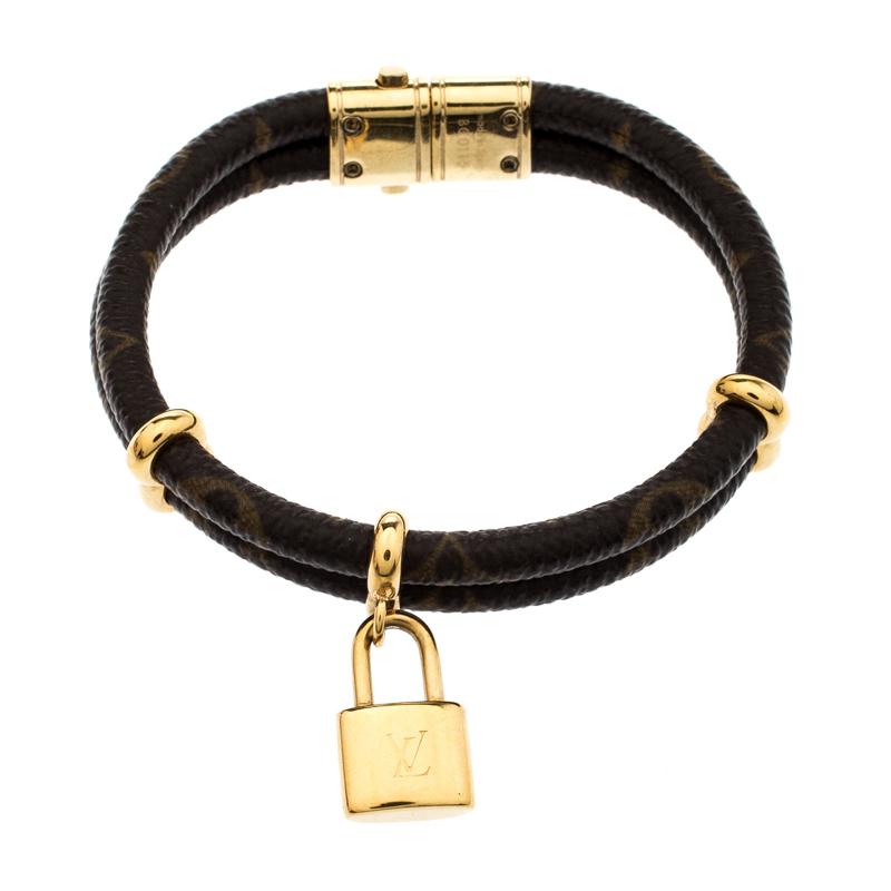 Louis Vuitton Monogram Keep It Twice Lock Brown Leather 6” Bracelet