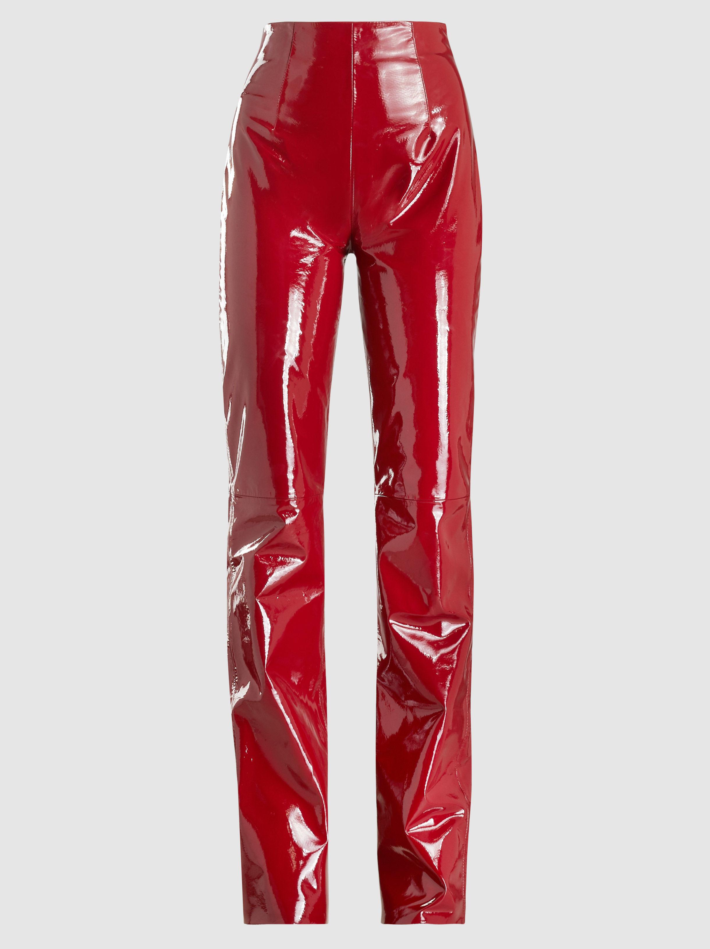 red patent trousers