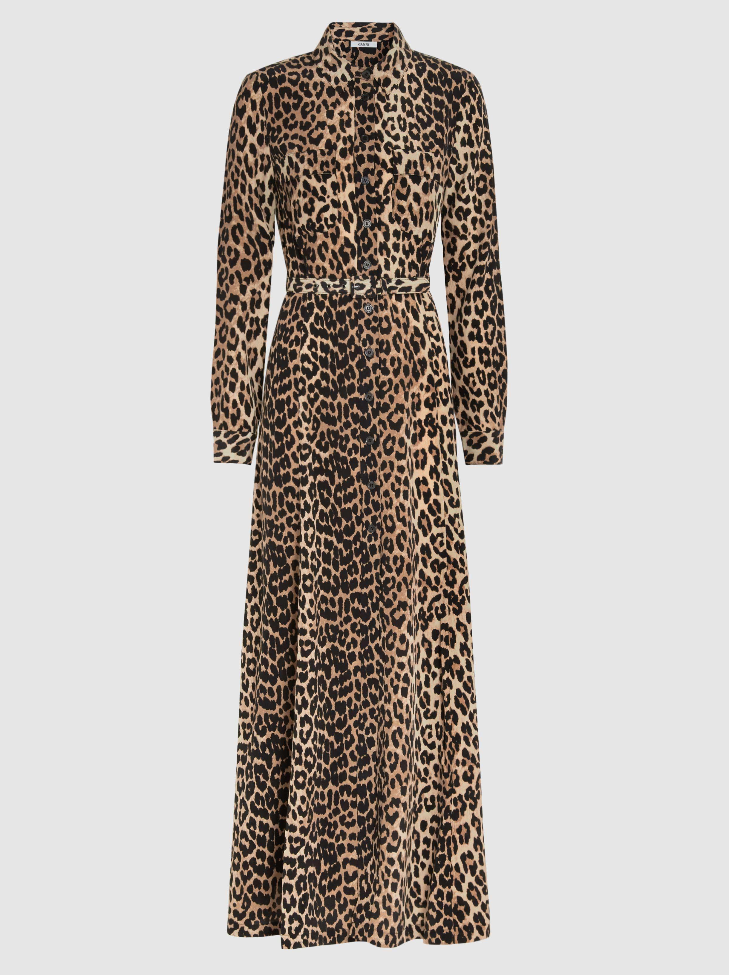 Lyst - Ganni Fayette Leopard-print Silk Maxi Dress