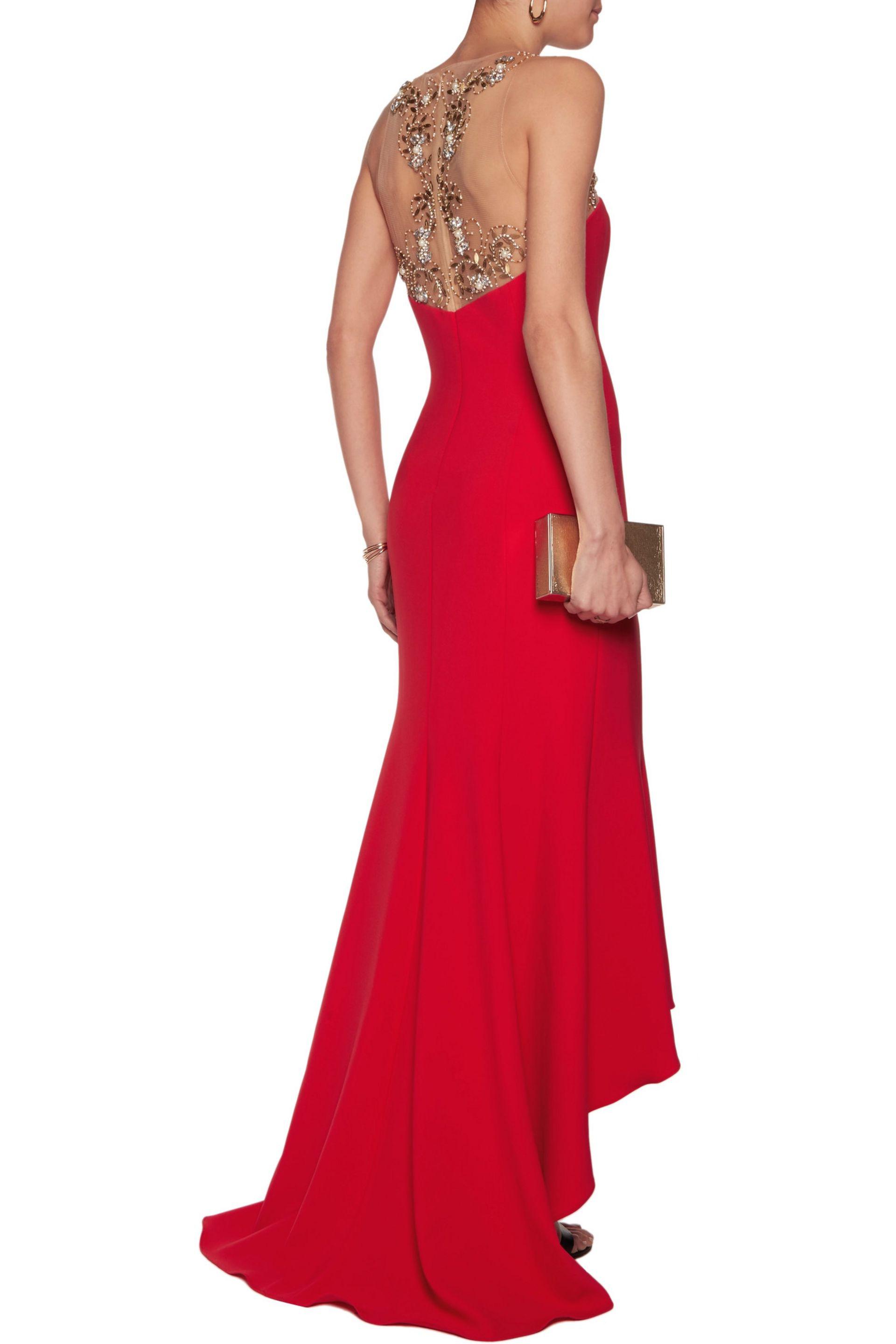 Marchesa notte Embellished Tulle-paneled Cady Gown Red - Lyst