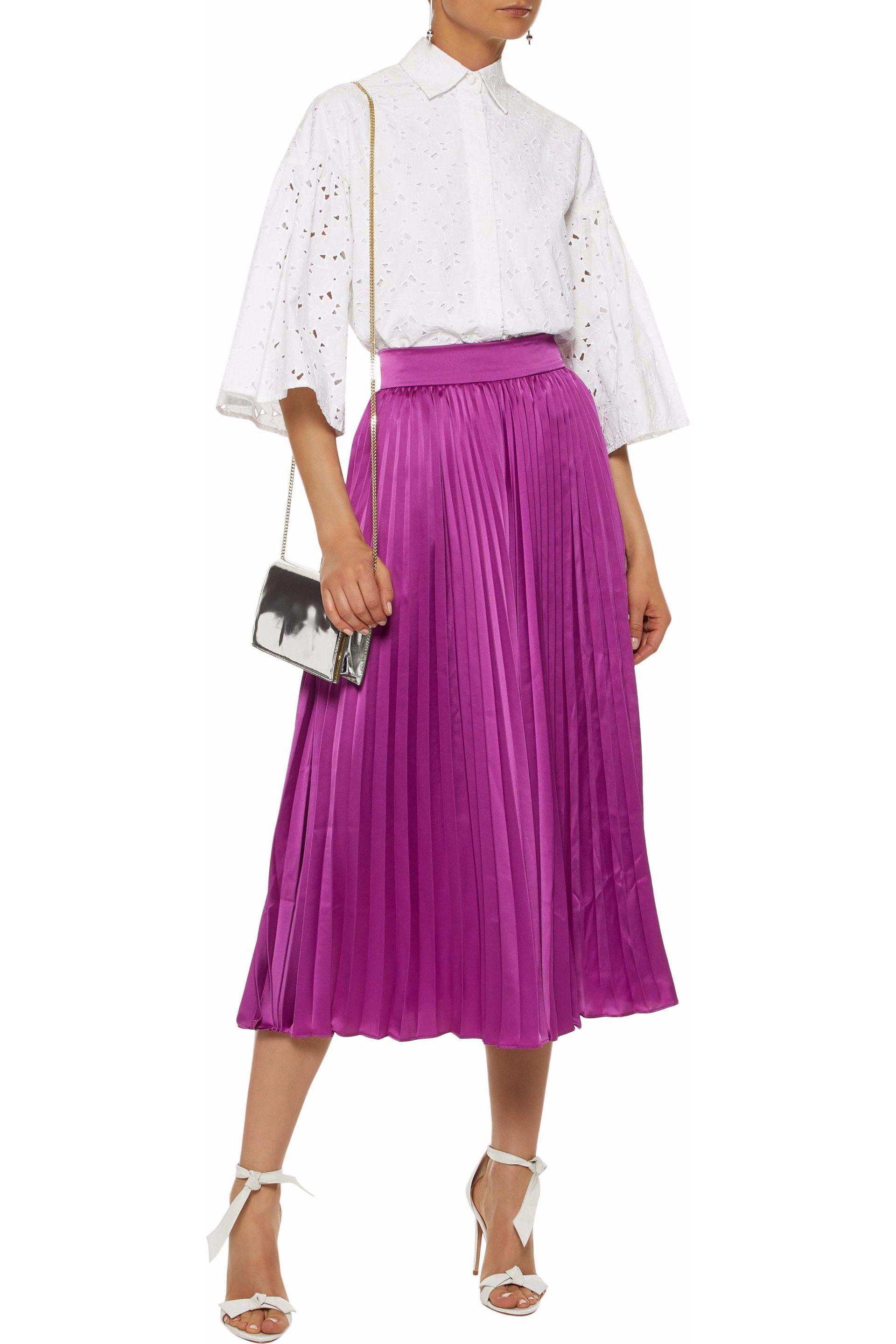 Co. Pleated Satin Midi Skirt Violet in Purple - Lyst