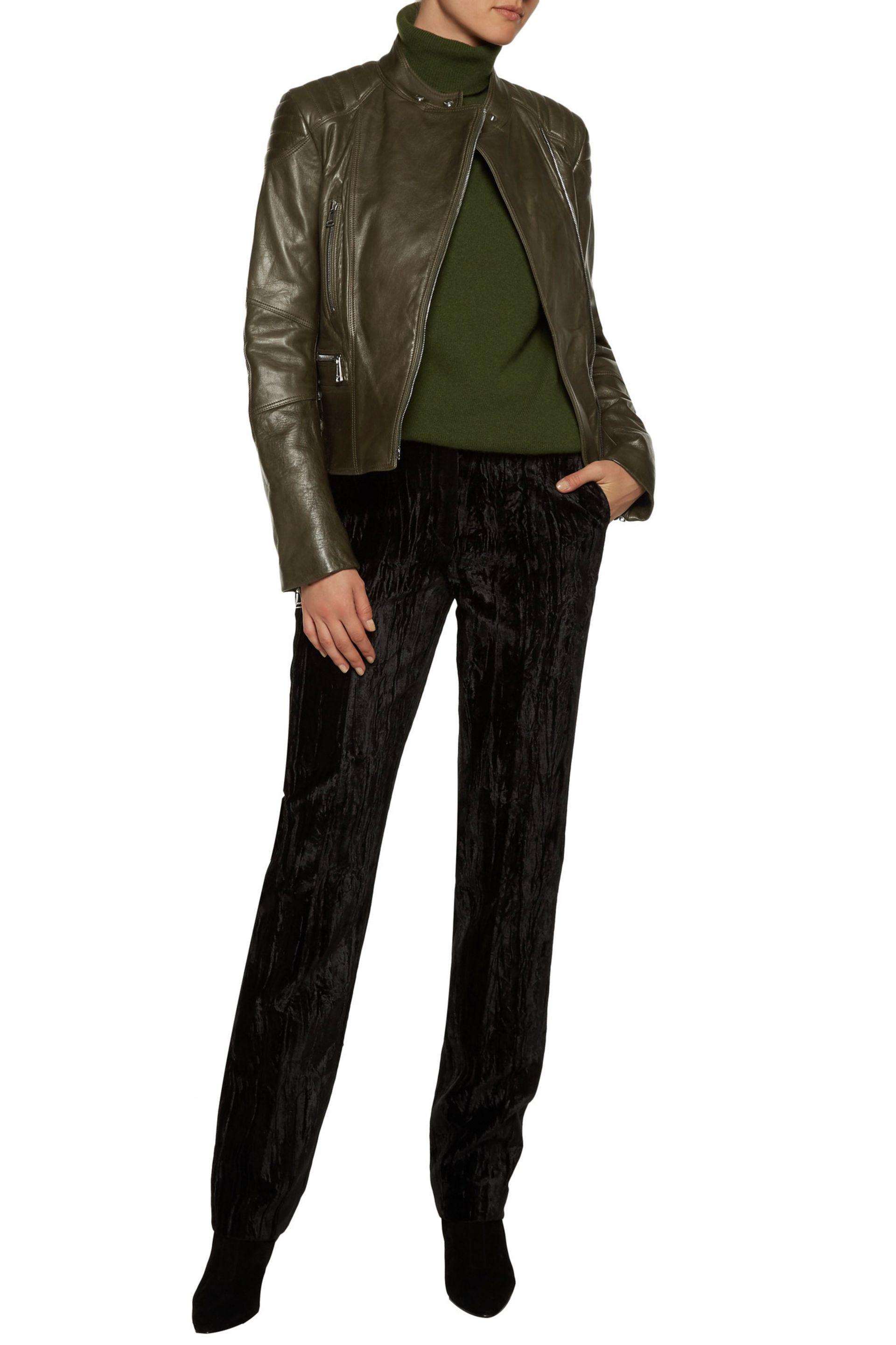 Lyst Belstaff Sidney Quilted And Smooth Leather Biker Jacket Army Leather Biker Jacket Army Green Lyst View Fullscreen