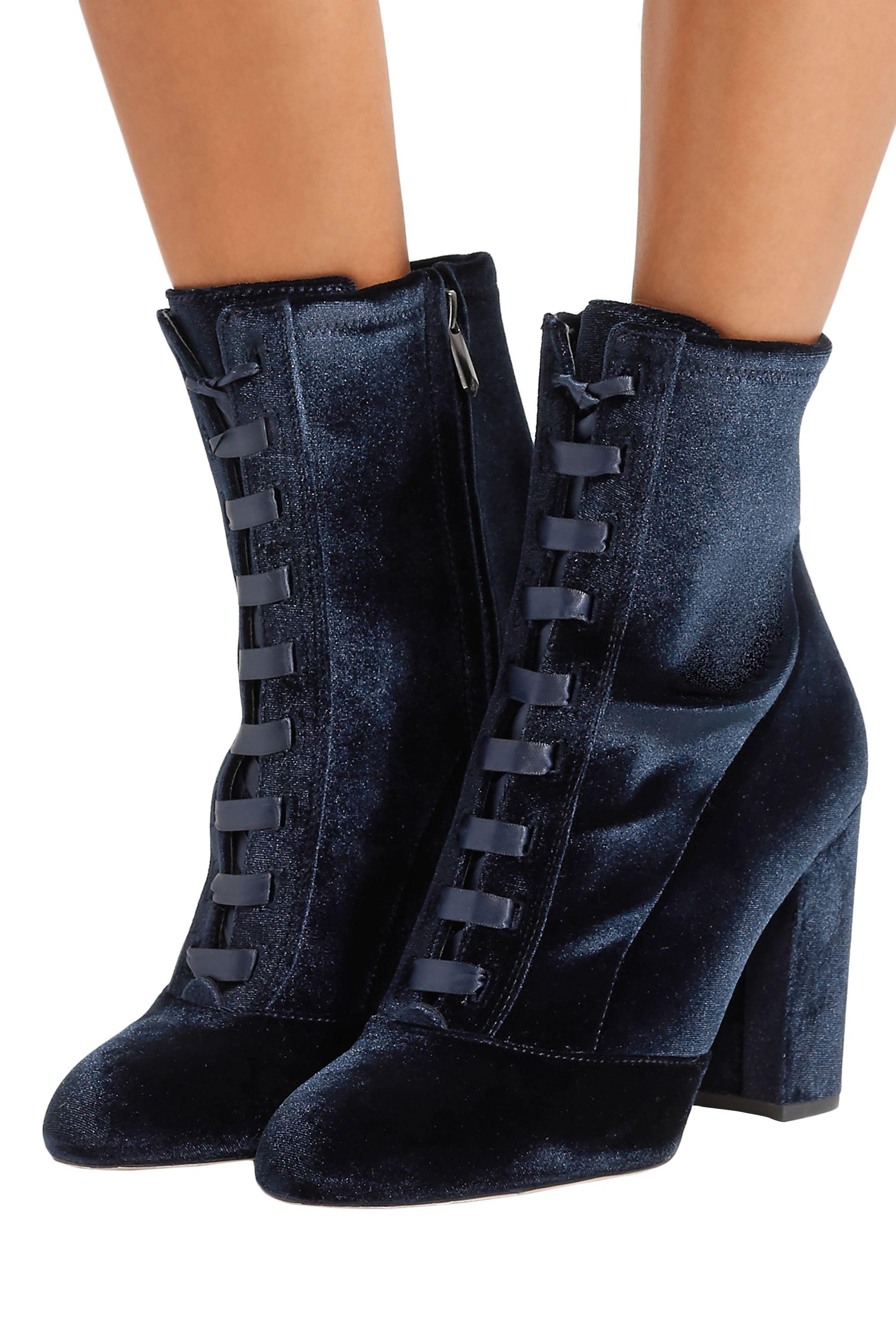 Sam Edelman Clementine Lace-up Velvet Ankle Boots Navy in Blue - Lyst
