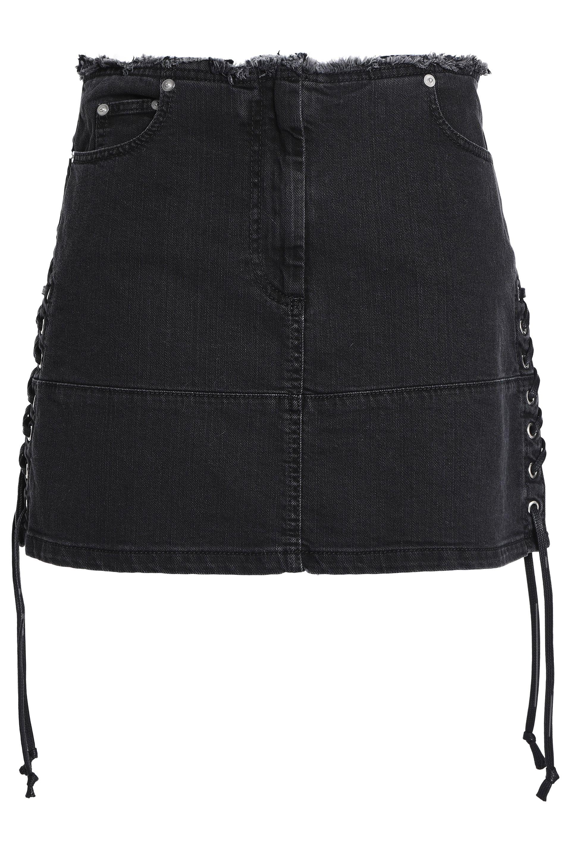 Lyst Mcq Woman Lace Up Denim Mini Skirt Charcoal In Black