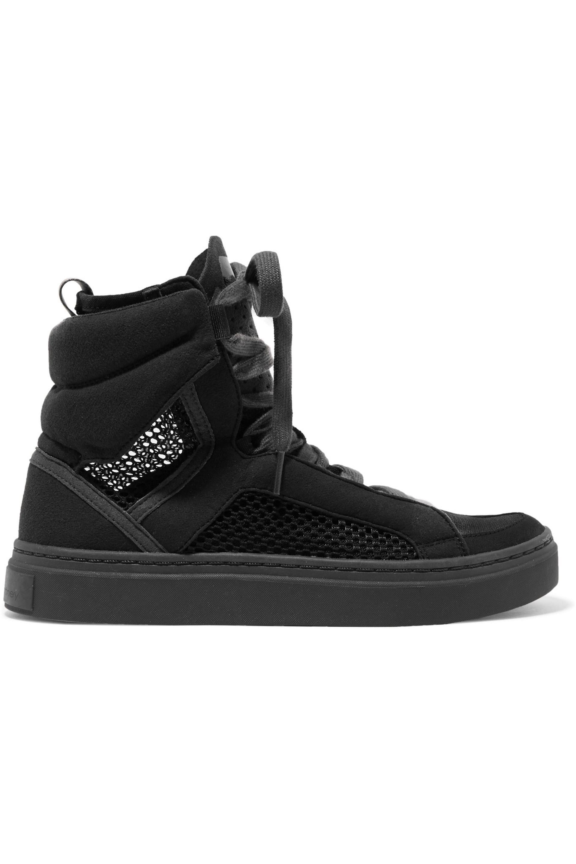adidas By Stella McCartney Mesh And Faux Suede High-top Sneakers in Black - Lyst