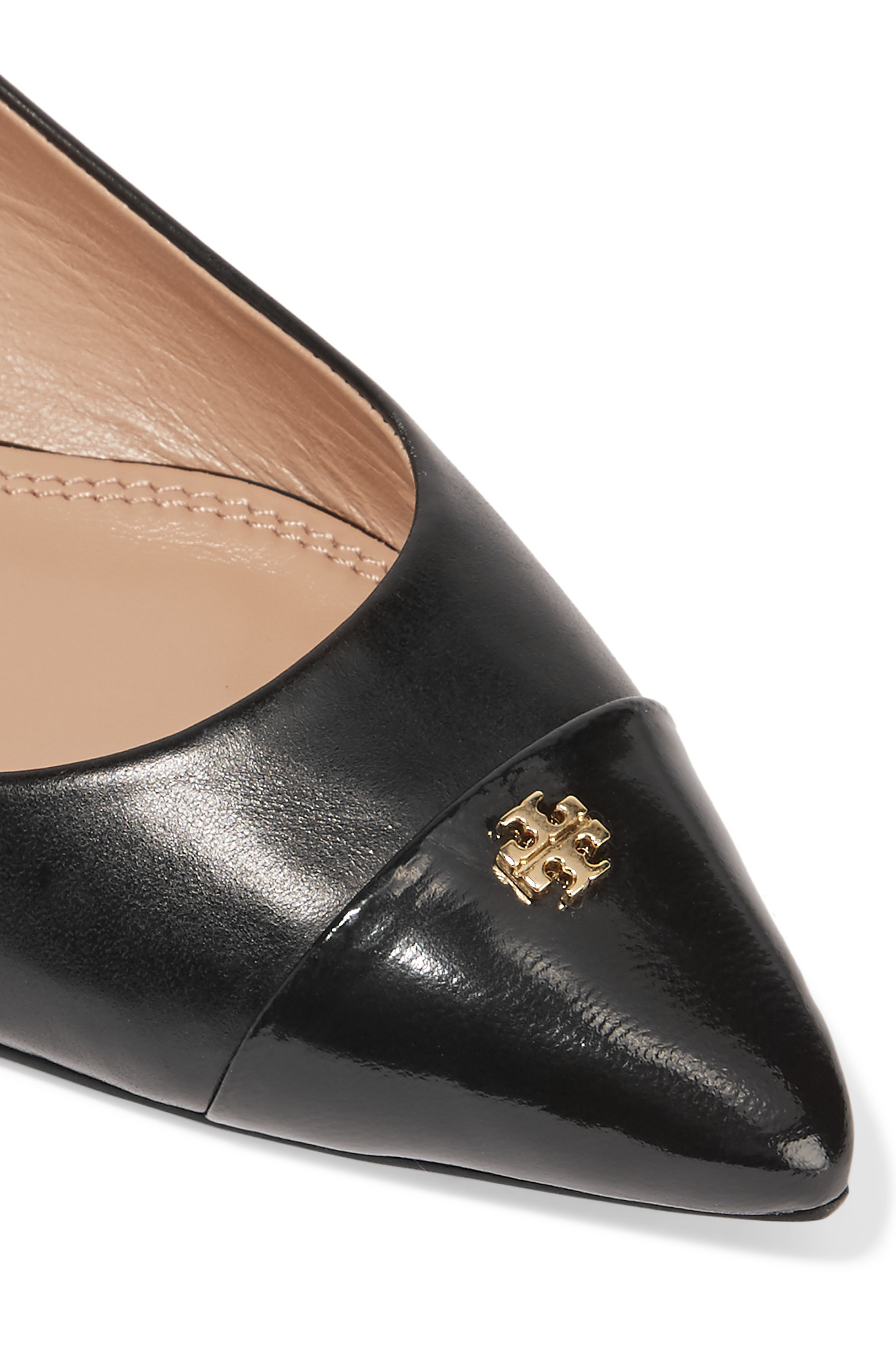 Tory burch Fairford Leather Point-toe Flats in Black | Lyst