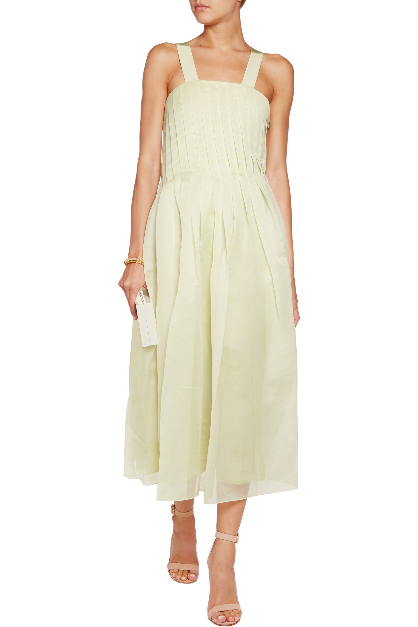 Tibi Isa Silk Trimmed Pleated Organza Dress In Green Lyst tibi isa silk trimmed pleated organza dress in green lyst