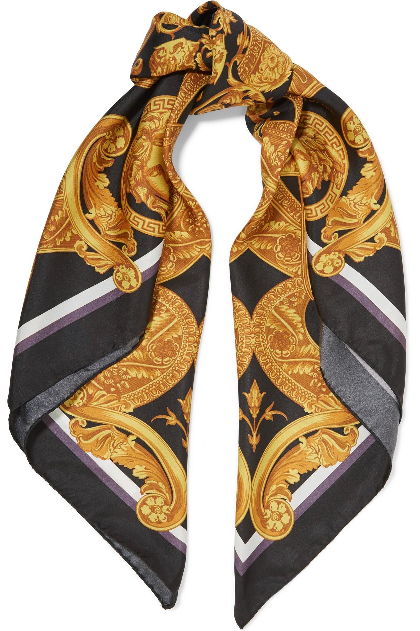 Versace Printed Silk-twill Scarf in Yellow - Lyst