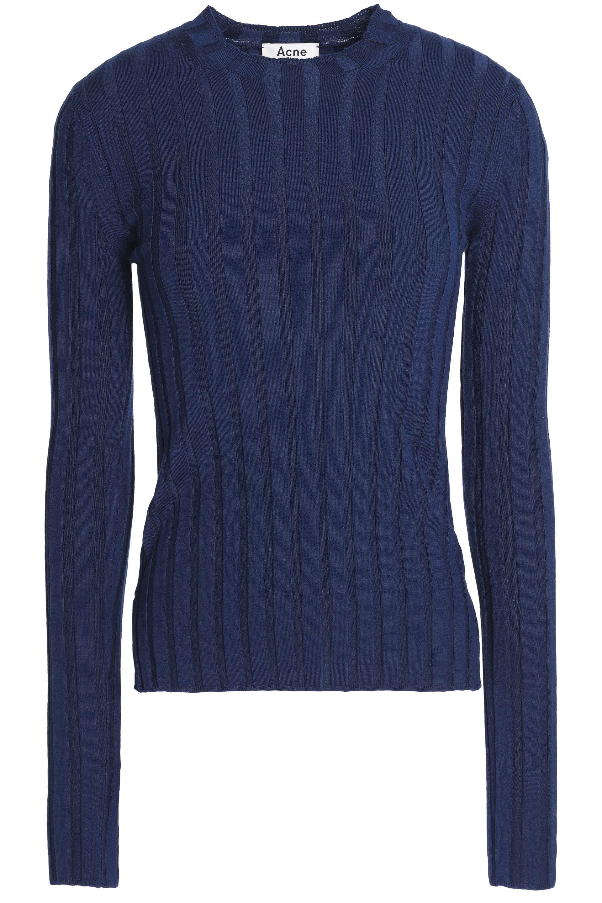 Acne Studios Woman Carin Ribbed Merino Wool-blend Sweater Navy in Blue ...