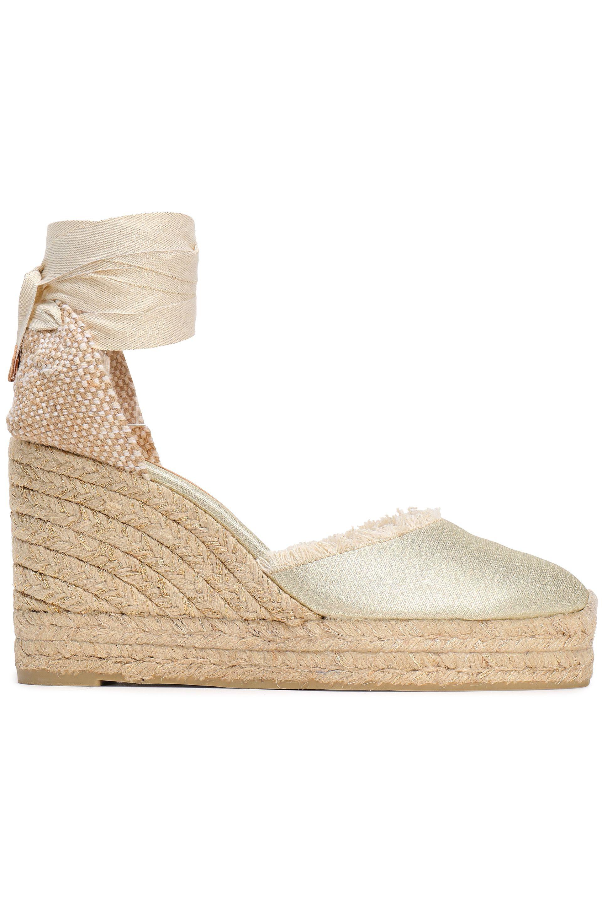 Castaner Castañer Canela Frayed Metallic Cotton Canvas Wedge Espadrilles Platinum Lyst 7674