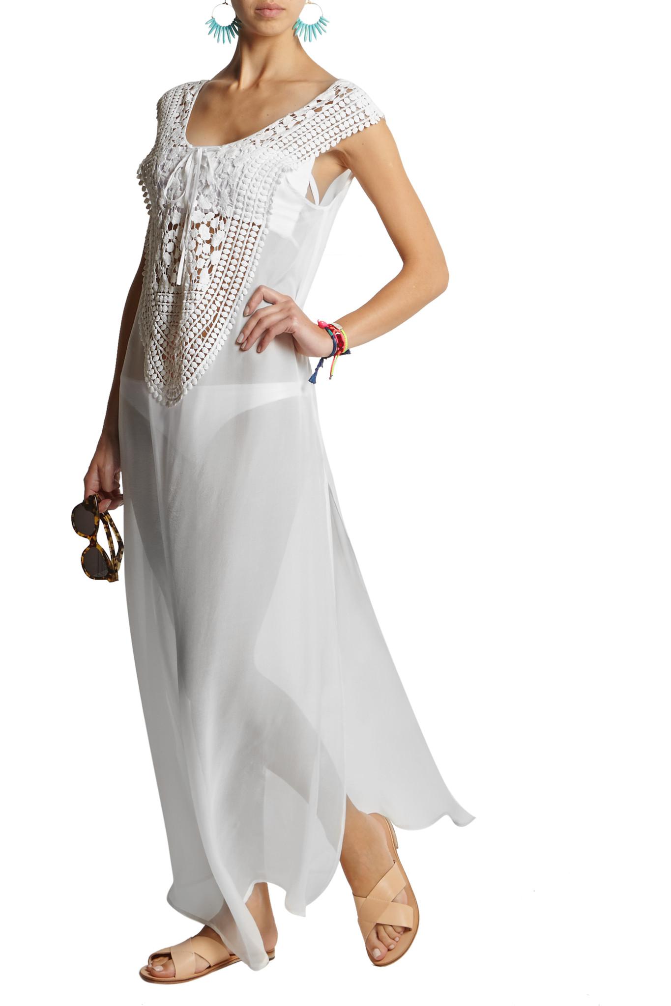 Lyst Miguelina Gisele Crochet Paneled Silk Chiffon Maxi Dress In White 3312