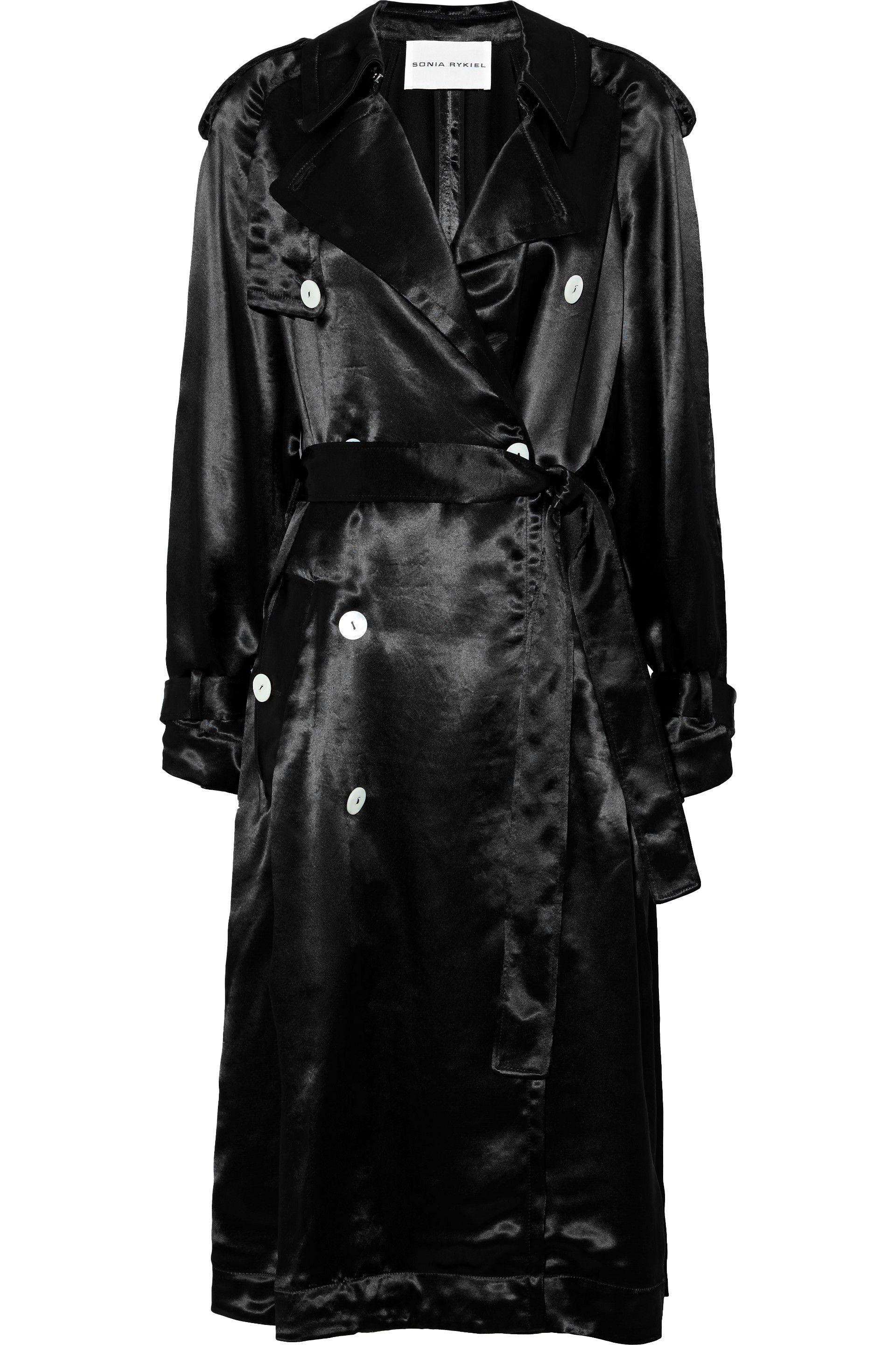 Sonia Rykiel Satin Trench Coat Black - Lyst