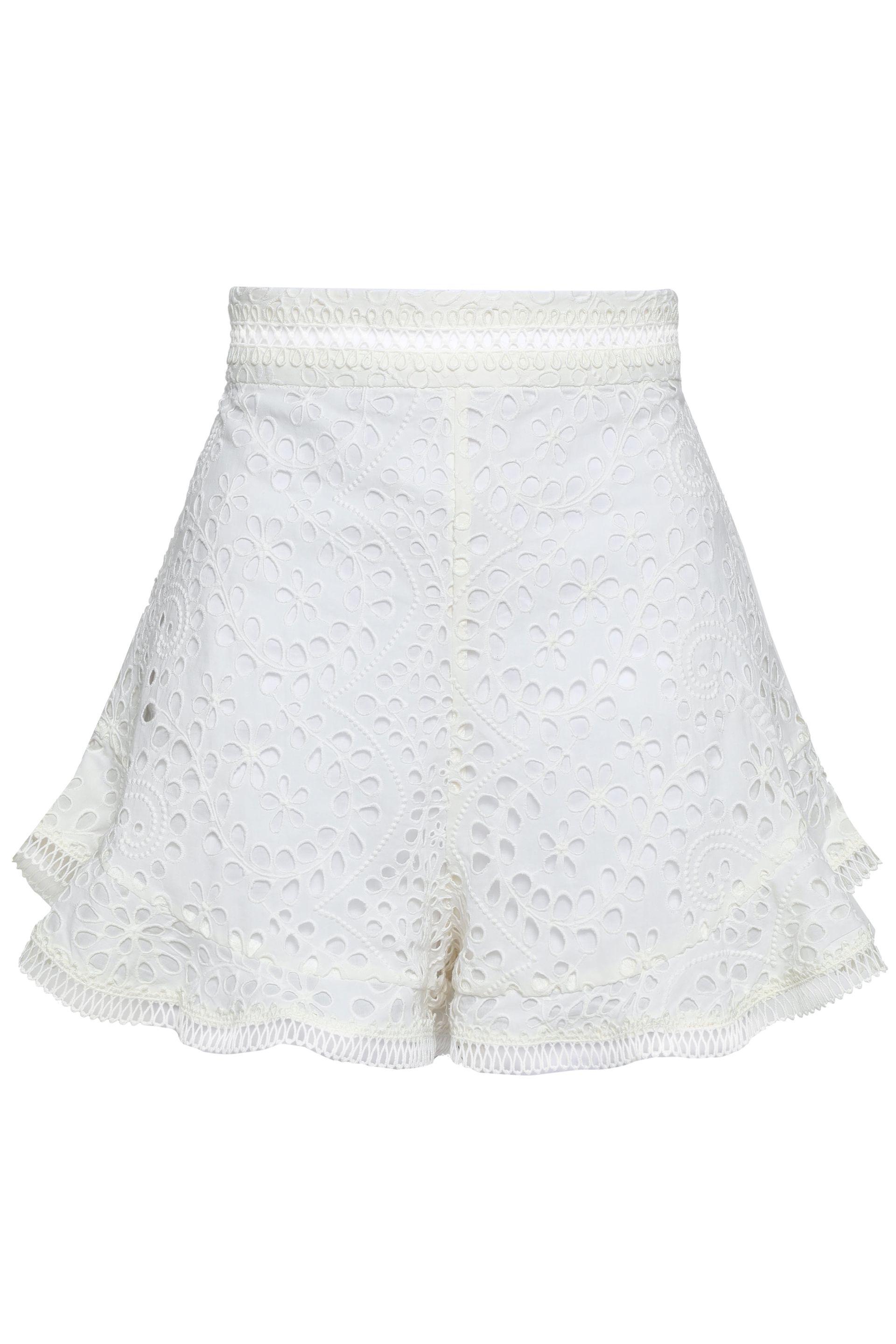 Zimmermann Woman Ruffled Broderie Anglaise Cotton Shorts White in White ...