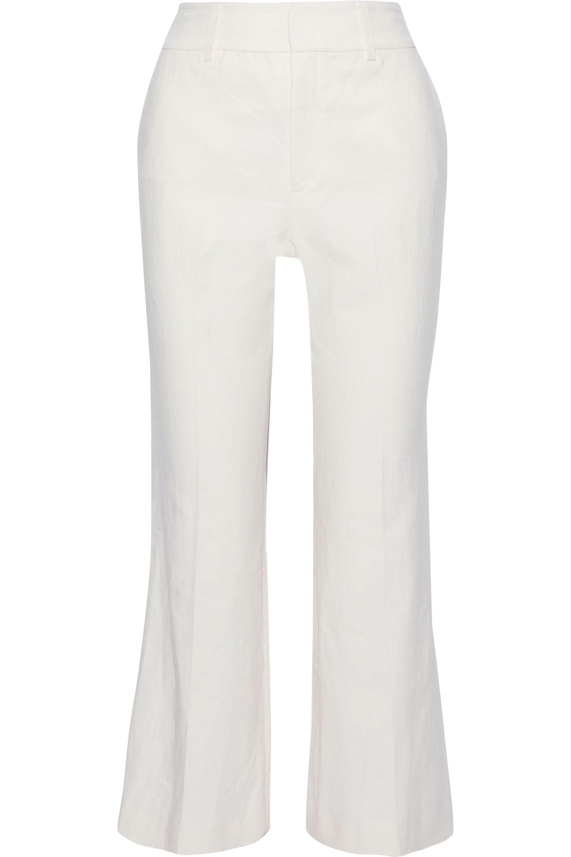 FRAME Fine Linen-blend Kick-flare Pants Ivory in White - Lyst
