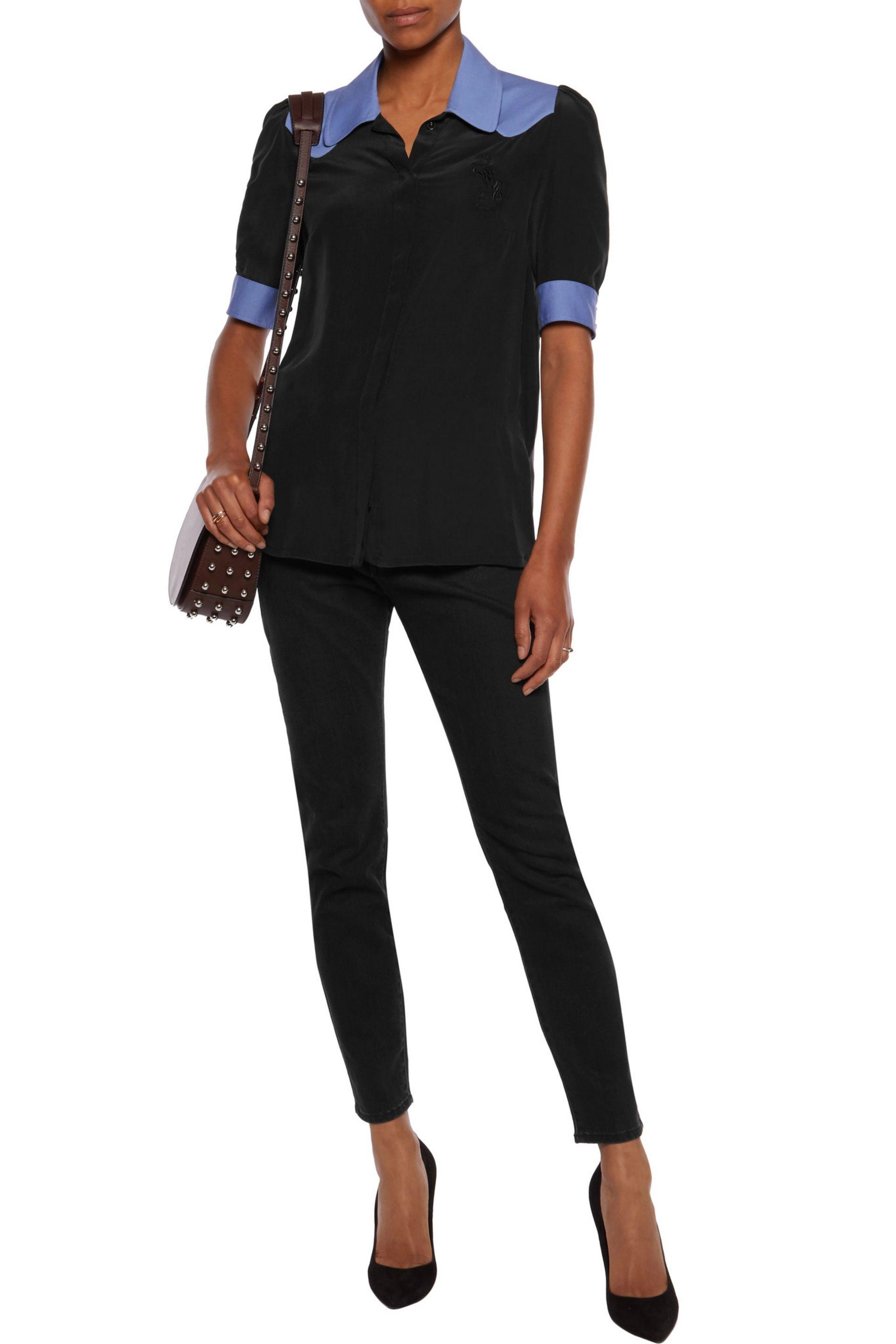 Lyst - Just Cavalli Crepe-trimmed Washed-silk Shirt in Black Just Cavalli - Black Crepe-trimmed Washed-silk Shirt - Lyst. View Fullscreen