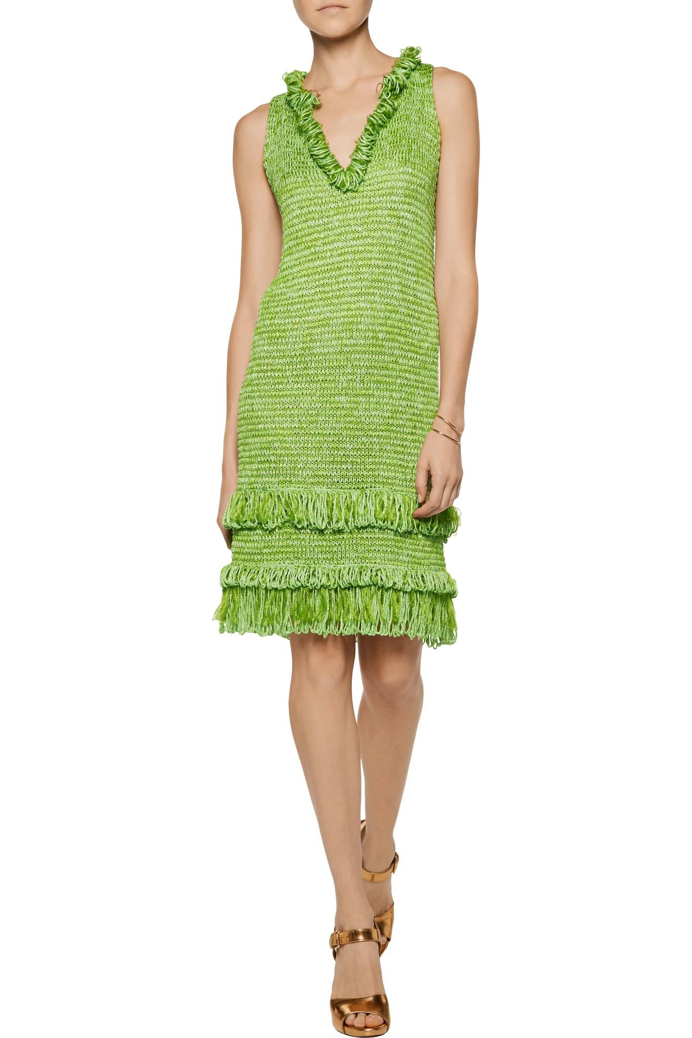 Lyst Missoni Metallic Fringed Crochetknit Dress in Green