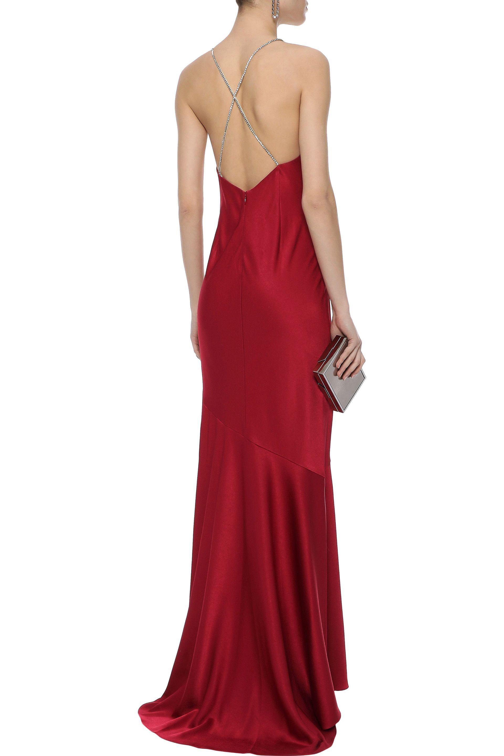 Rachel Zoe Jaclyn Open-back Crystal-embellished Satin Gown Crimson in ...
