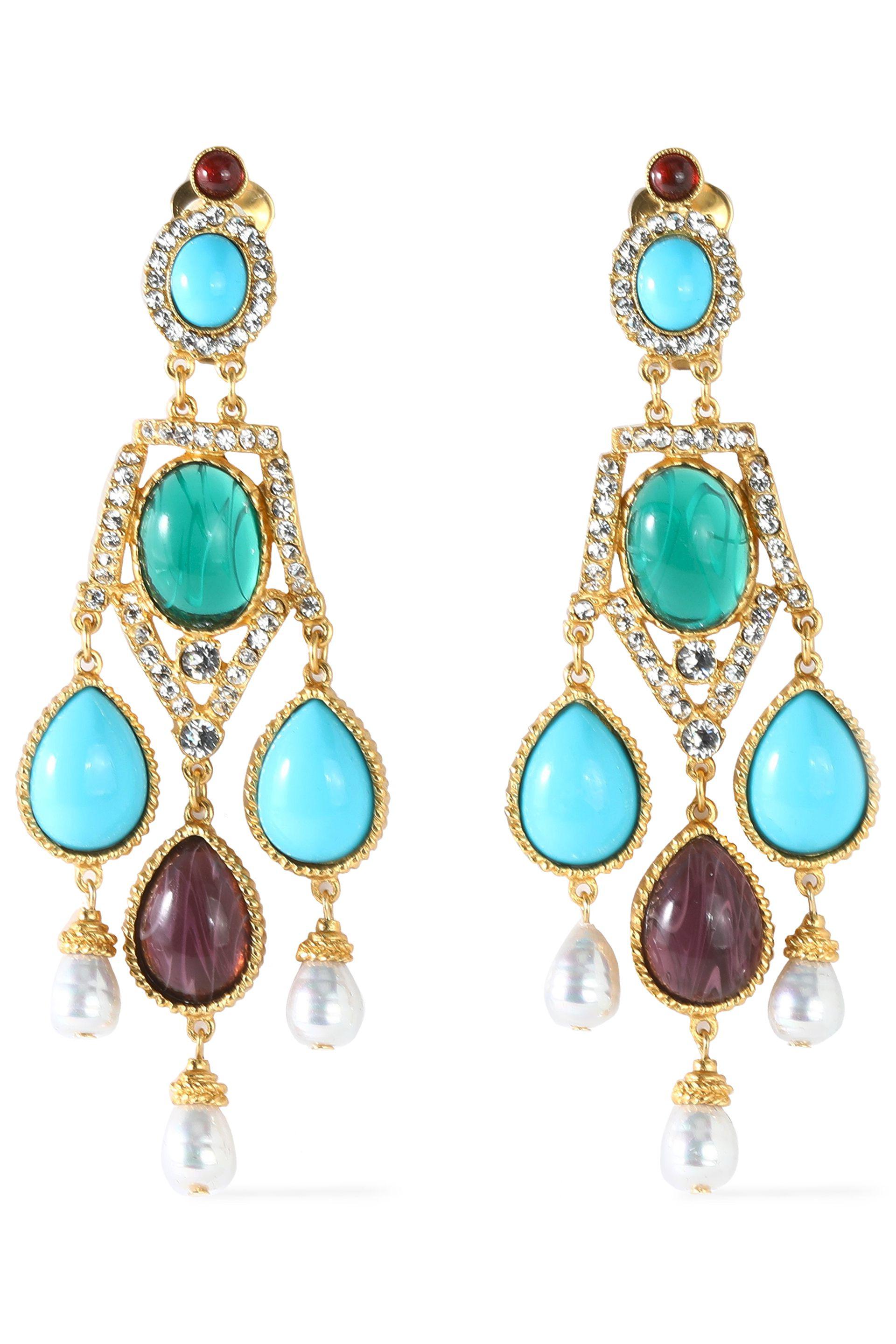 Lyst Ben Amun Gold Tone Stone And Crystal Clip Earrings In Blue Gallery